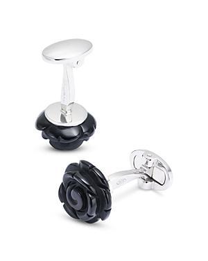 Jan Leslie Hand Carved Rose Black Onyx & Sterling Silver Cufflinks Product Image