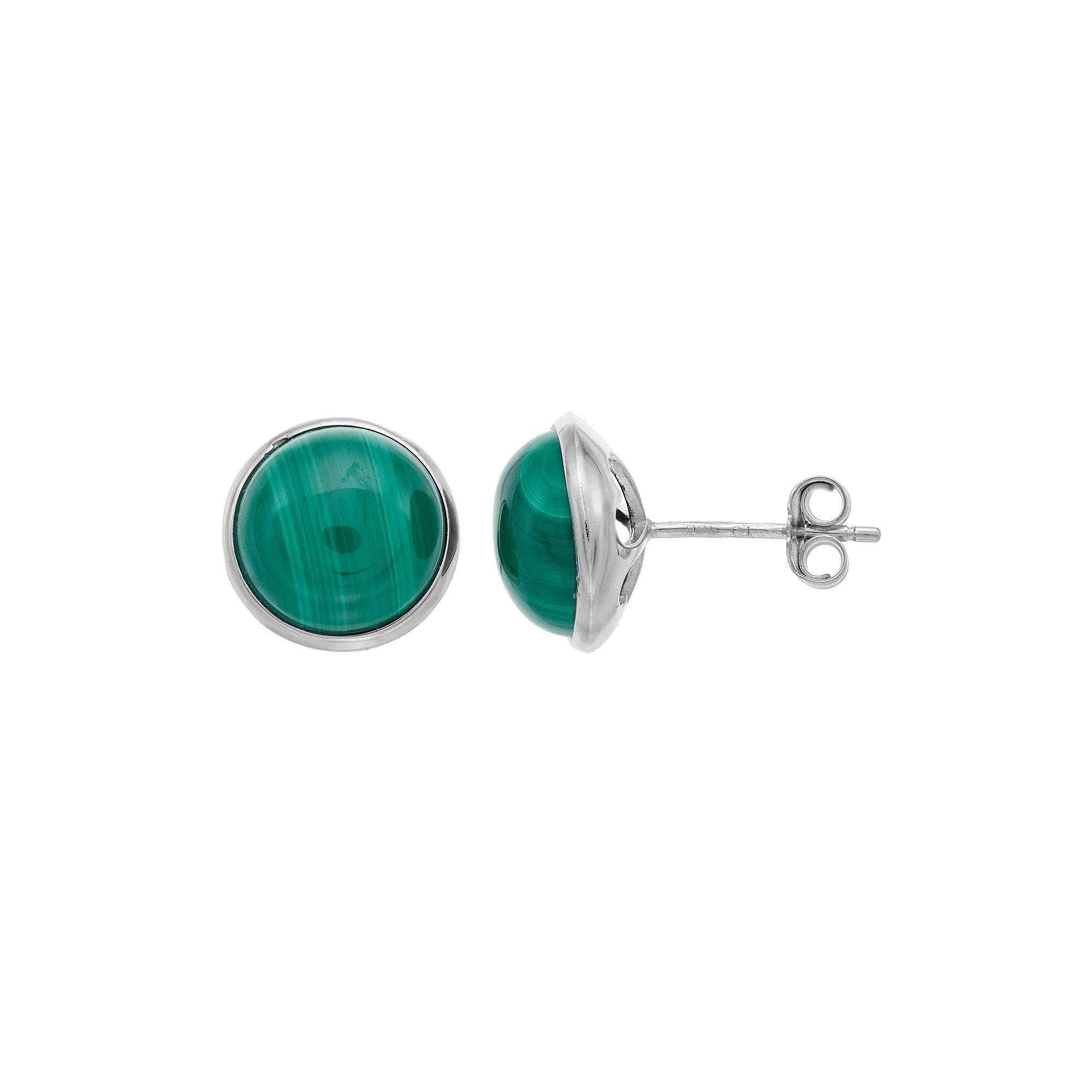 Sterling Silver Malachite Button Stud Earrings, Women's Product Image