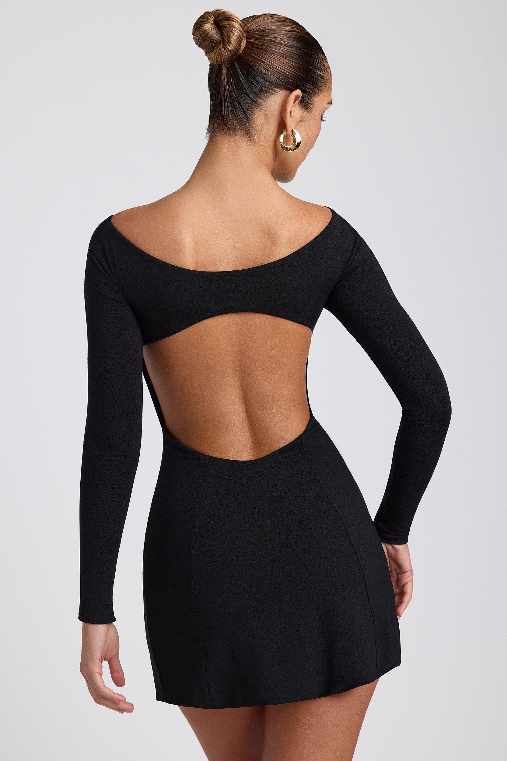 Modal Twist-Front Long-Sleeve Mini Dress in Black Product Image