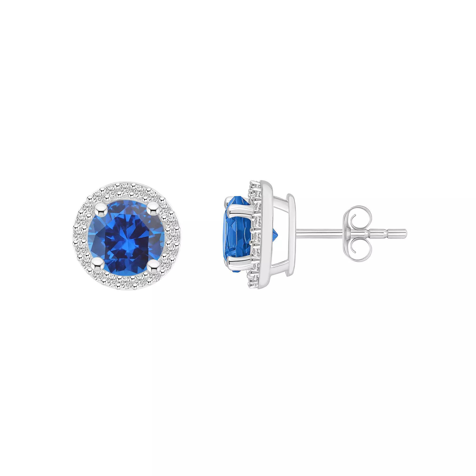 Celebration Gems 10k White Gold Gemstone & Lab-Created White Sapphire Halo Stud Earrings, Women's, Created Blue Product Image