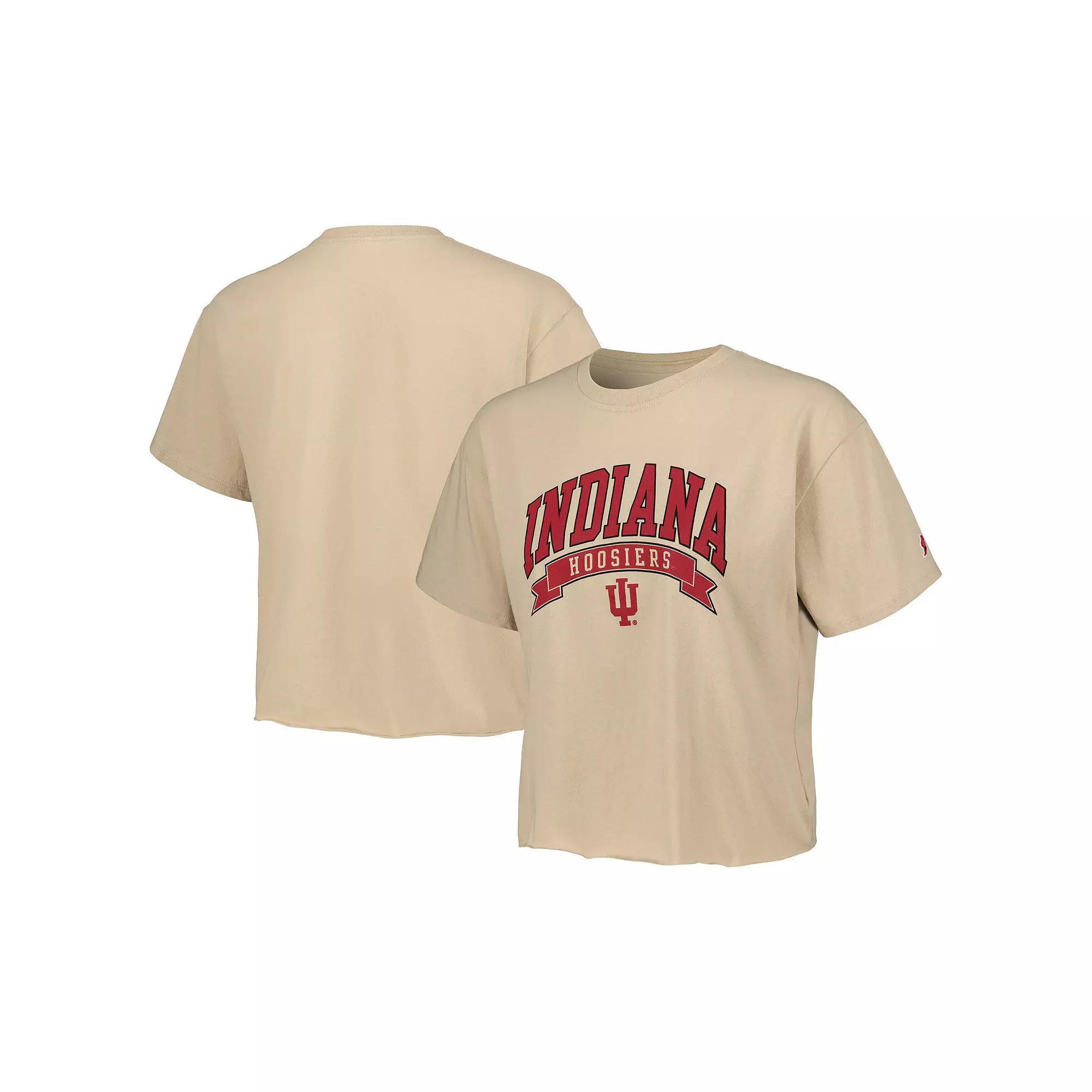 Women's League Collegiate Wear Tan Indiana Hoosiers Banner Clothesline Cropped T-Shirt, Size: XL, Team Product Image