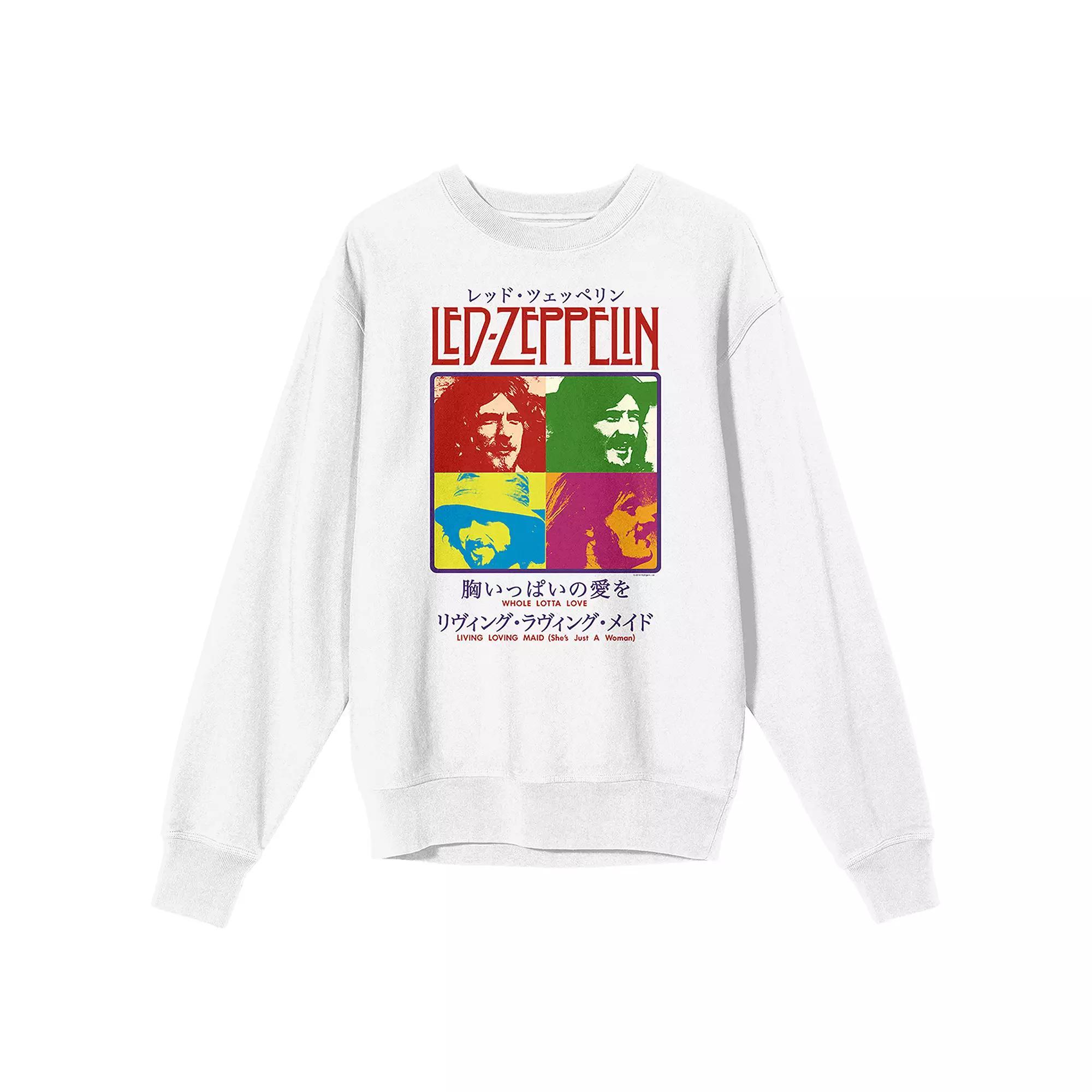Men's Led Zeppelin Colorful Band Long Sleeve Graphic Pullover, Size: XL, White Product Image