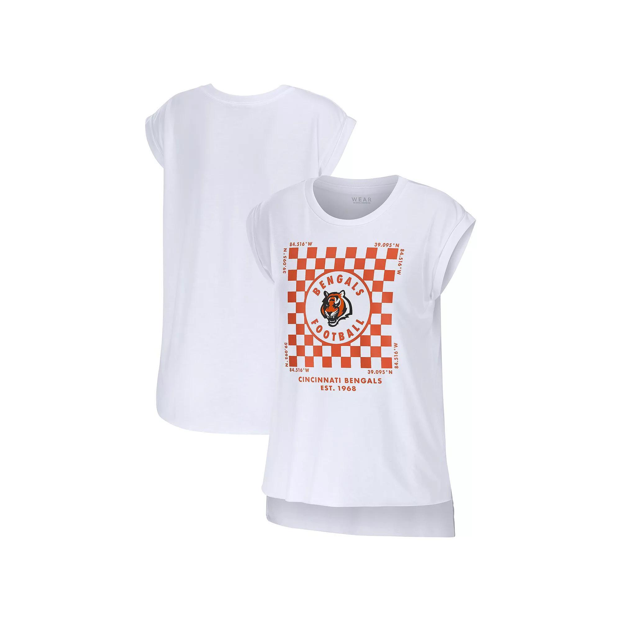 Women's WEAR by Erin Andrews White Cincinnati Bengals Checker Muscle Tank Top, Size: Medium Product Image