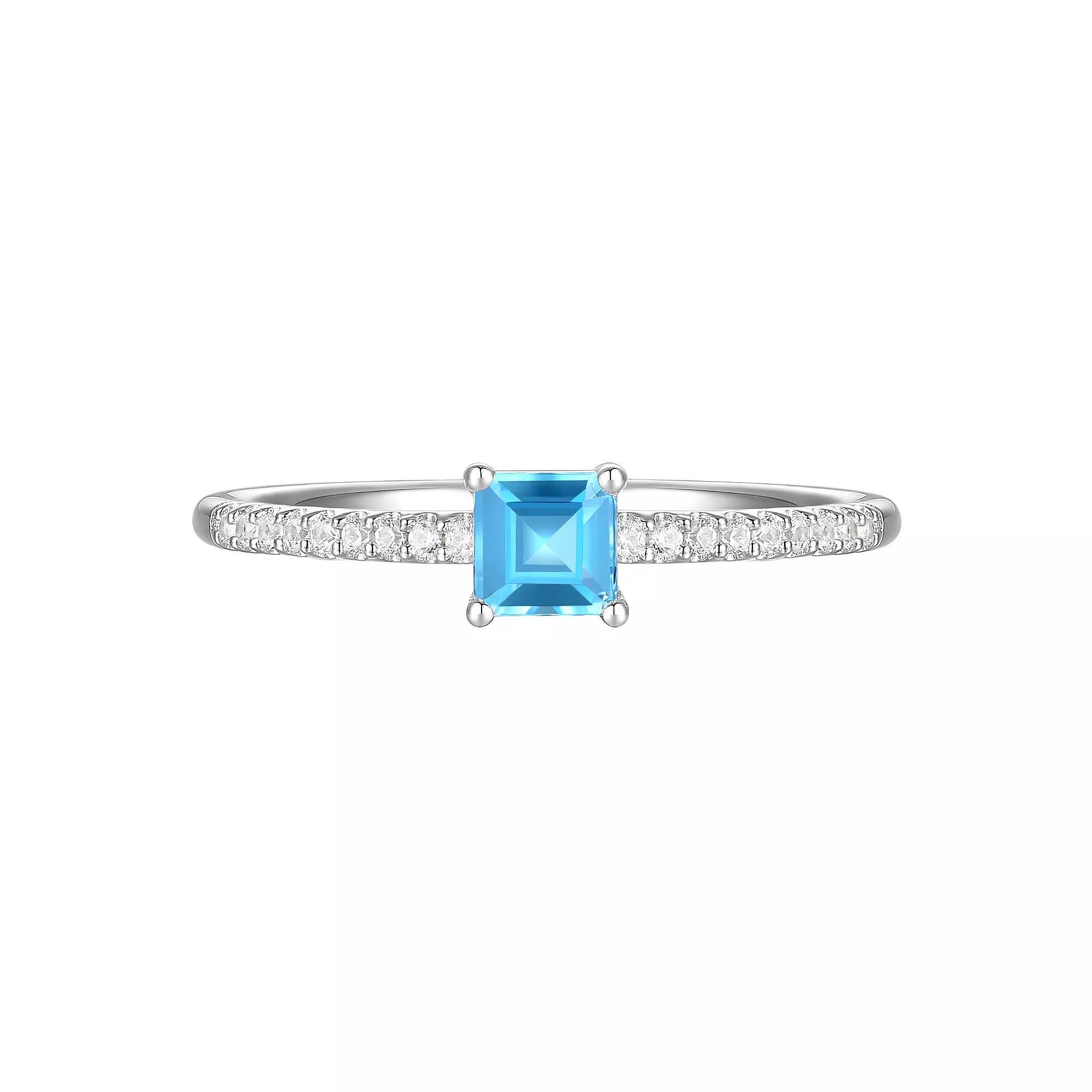 Sterling Silver Blue Topaz, Lab-Created White Sapphire Solitaire Ring, Women's, Size: 7 Product Image