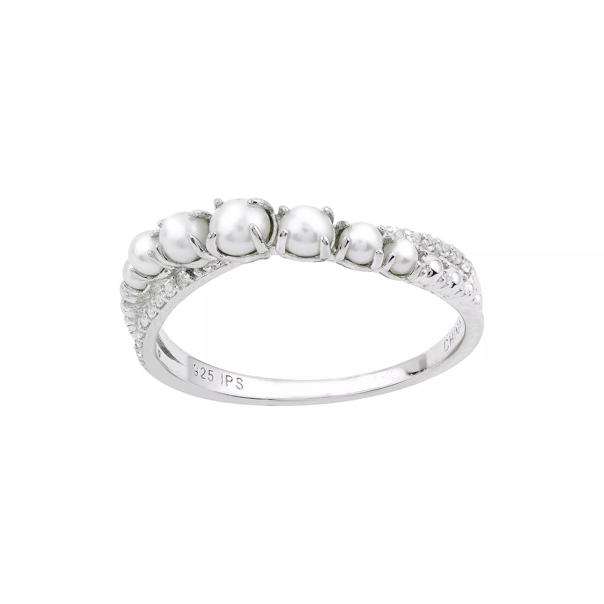 PearLustre by Imperial Sterling Silver Graduated Freshwater Cultured Pearl Ring, Womens Product Image