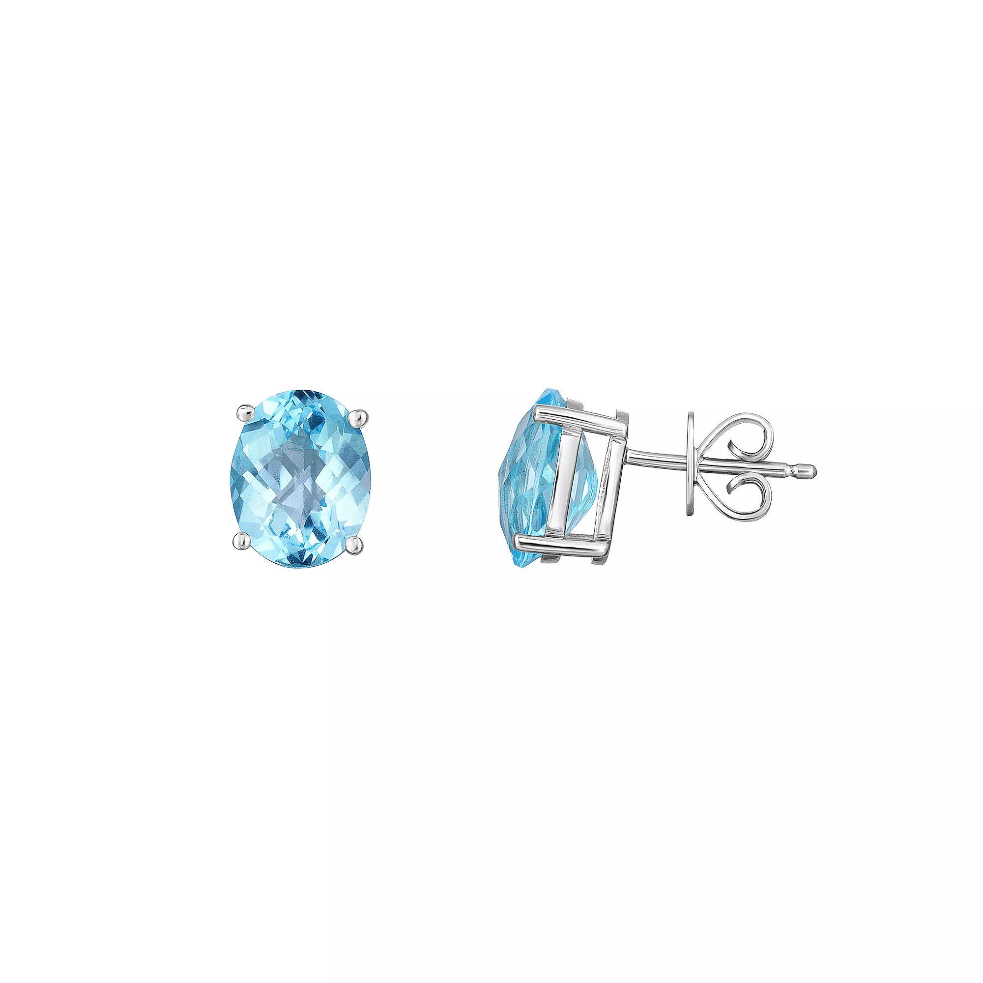 Sterling Silver Oval Blue Topaz Stud Earrings, Women's Product Image