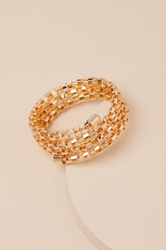 Yuna Gold Chain Link Coil Cuff Bracelet Product Image