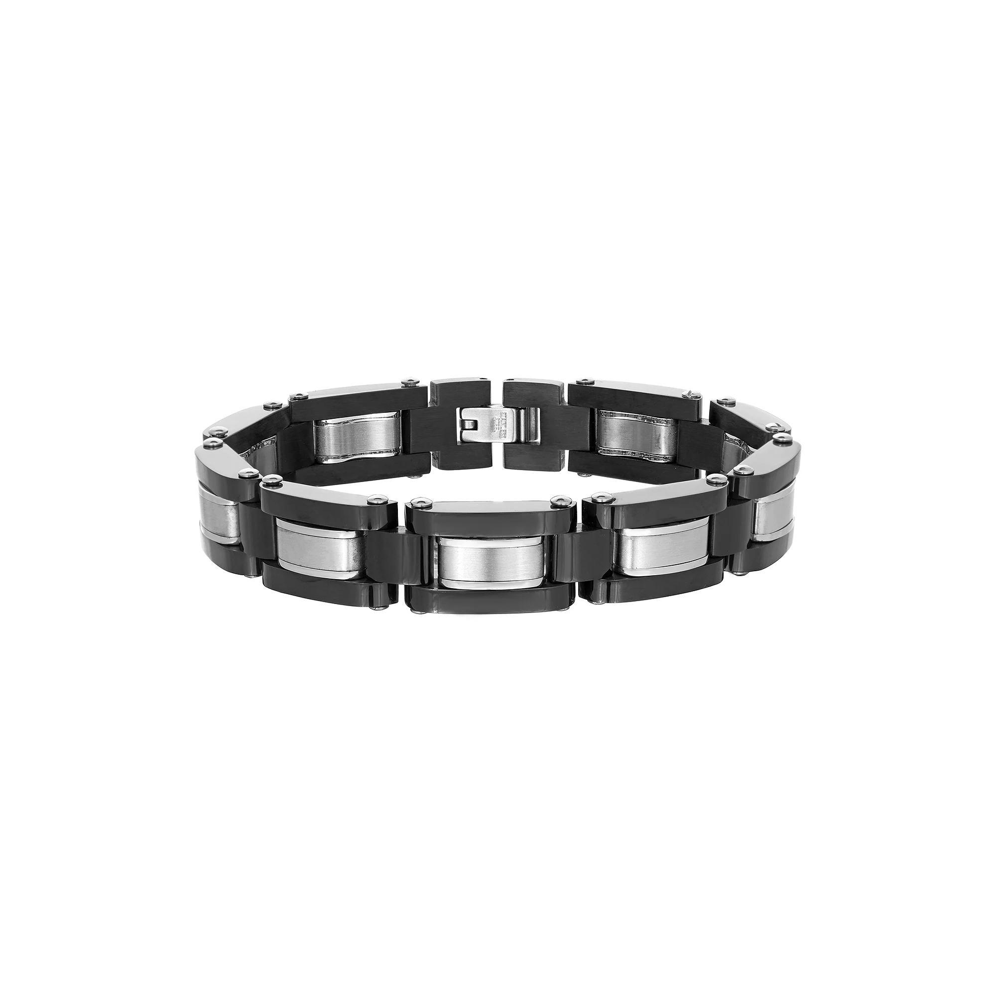 Men's LYNX Two-Tone Stainless Steel Link Bracelet, Size: 8", Black Product Image