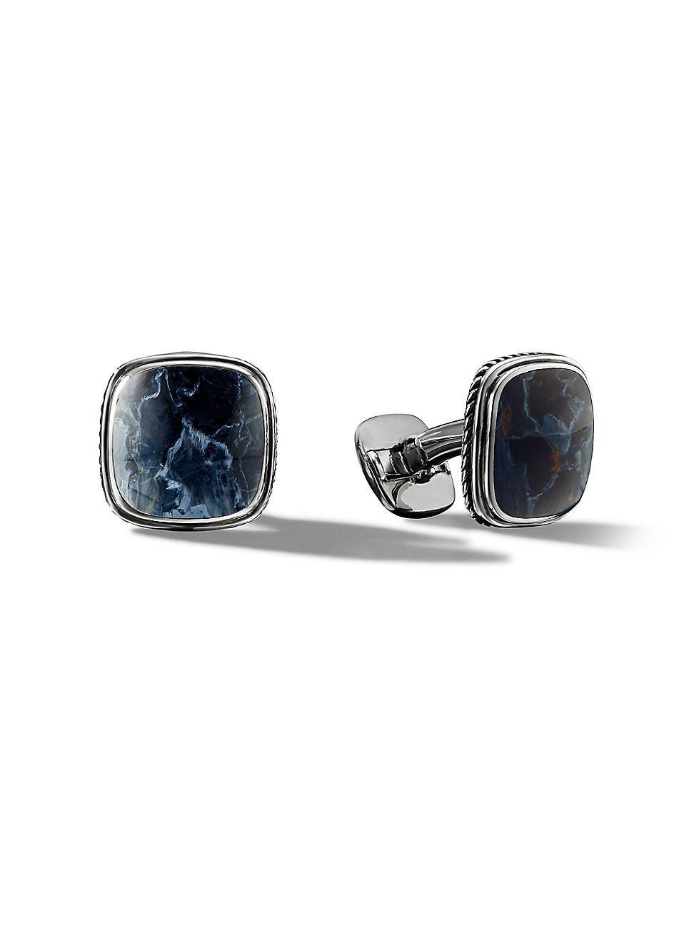 Mens Exotic Stone Cuff Links with Gemstones in Silver, 18mm Product Image