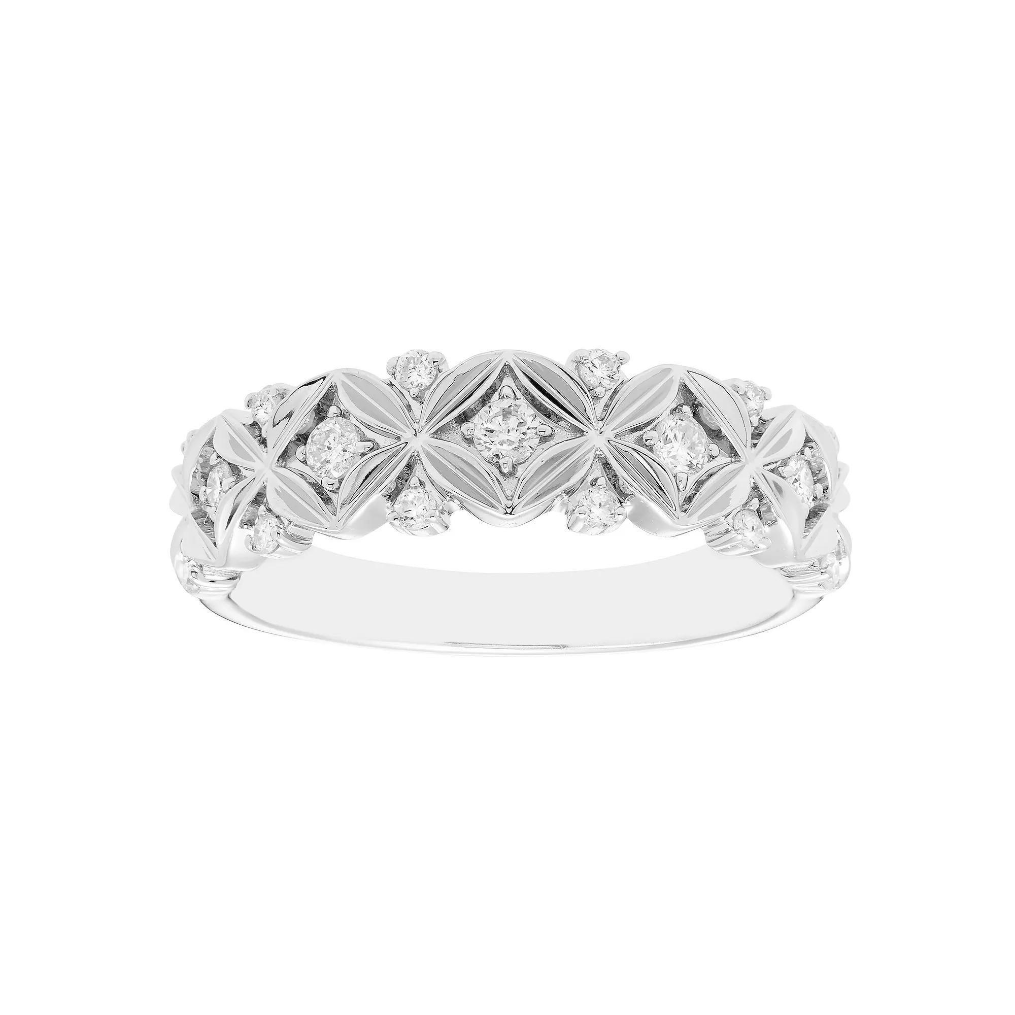 Boston Bay Diamonds Sterling Silver 1/5 Carat T.W. Diamond Flower Ring, Women's, Size: 9 Product Image