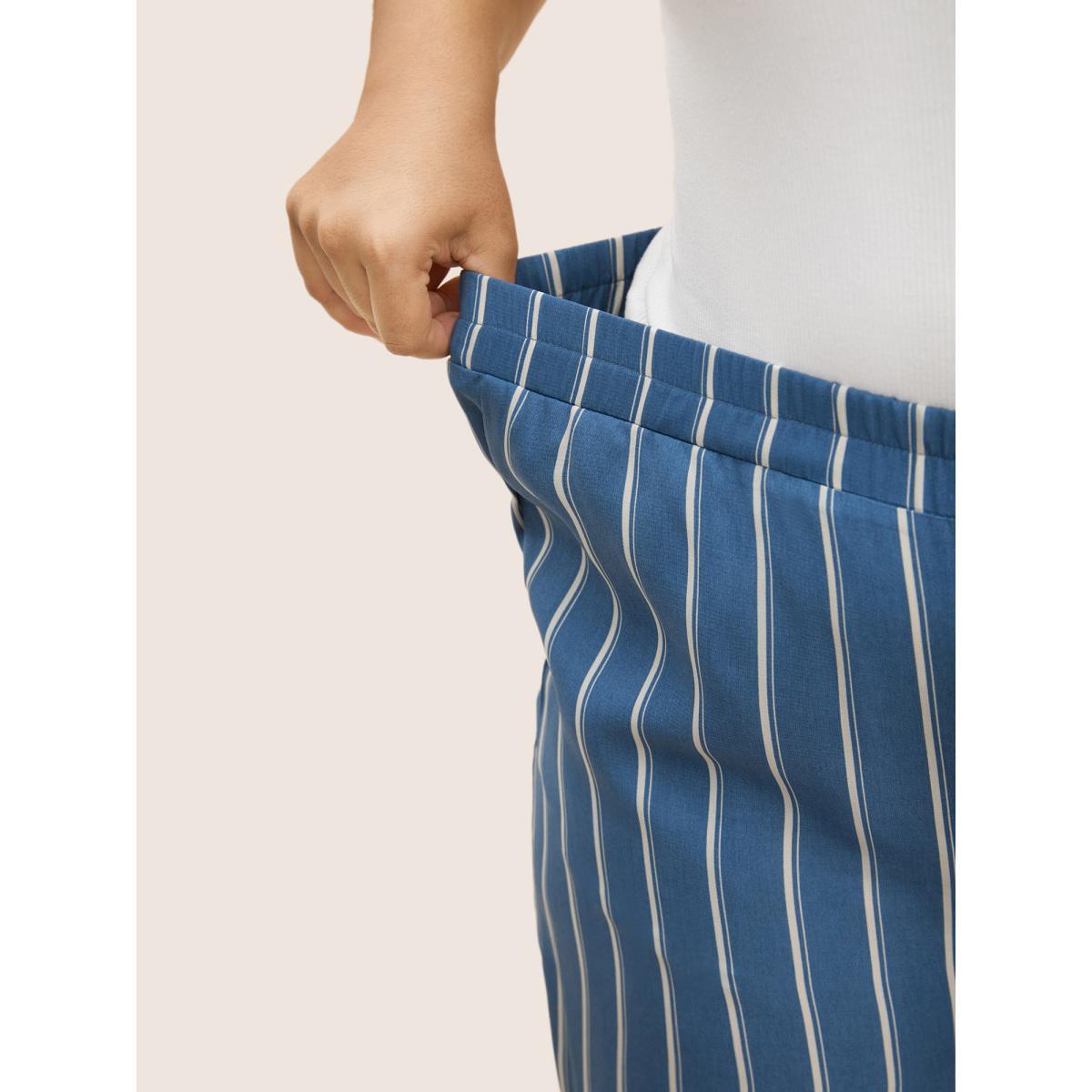 Plus Size Striped Elastic Waist Wide Leg Pants Women Cerulean Resort Loose Mid Rise Vacation Pants BloomChic 10/M Product Image