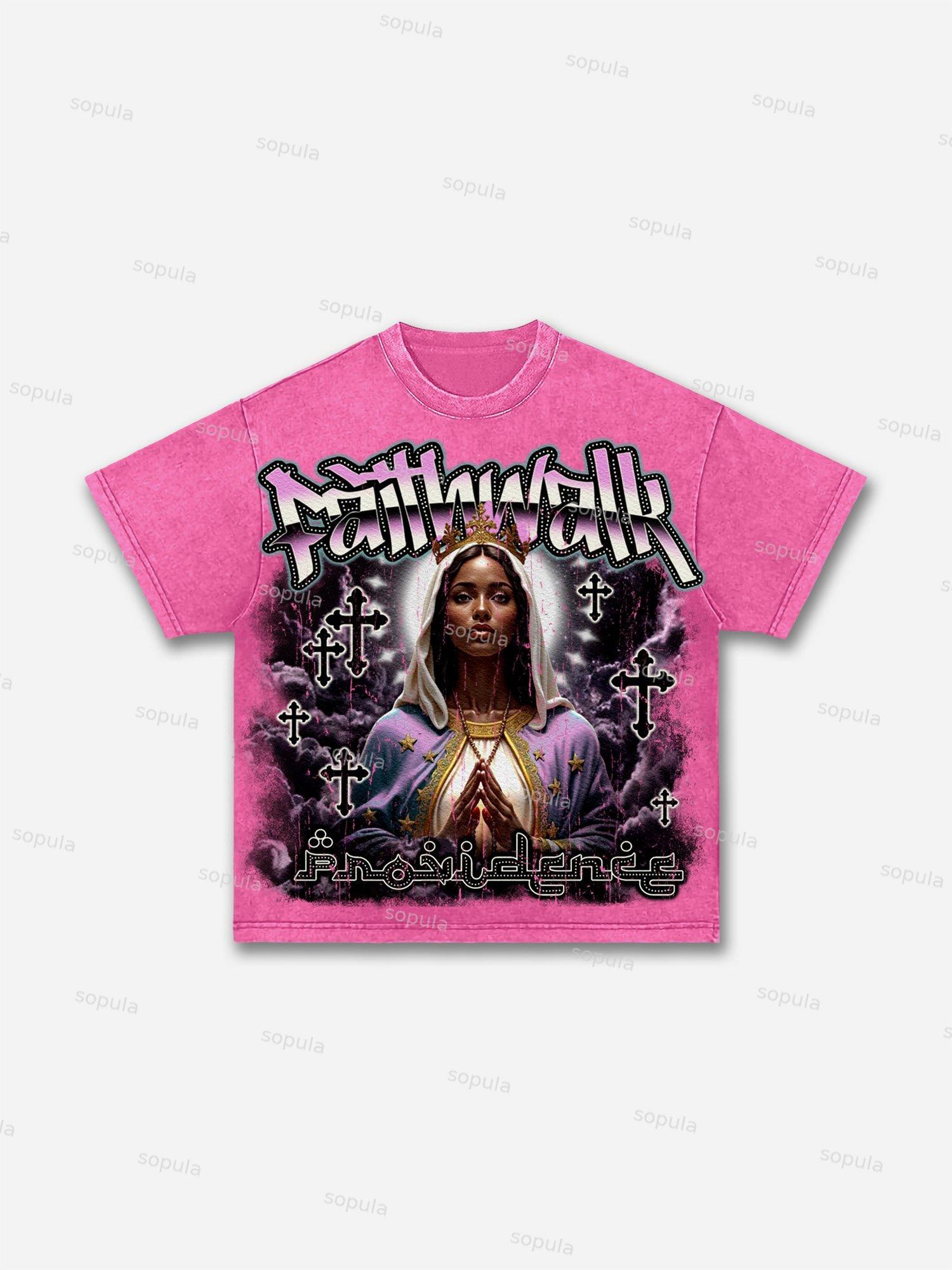 Faith Walk Our Lady Of The Cross Vintage Graphic Acid Wash T-shirt Product Image