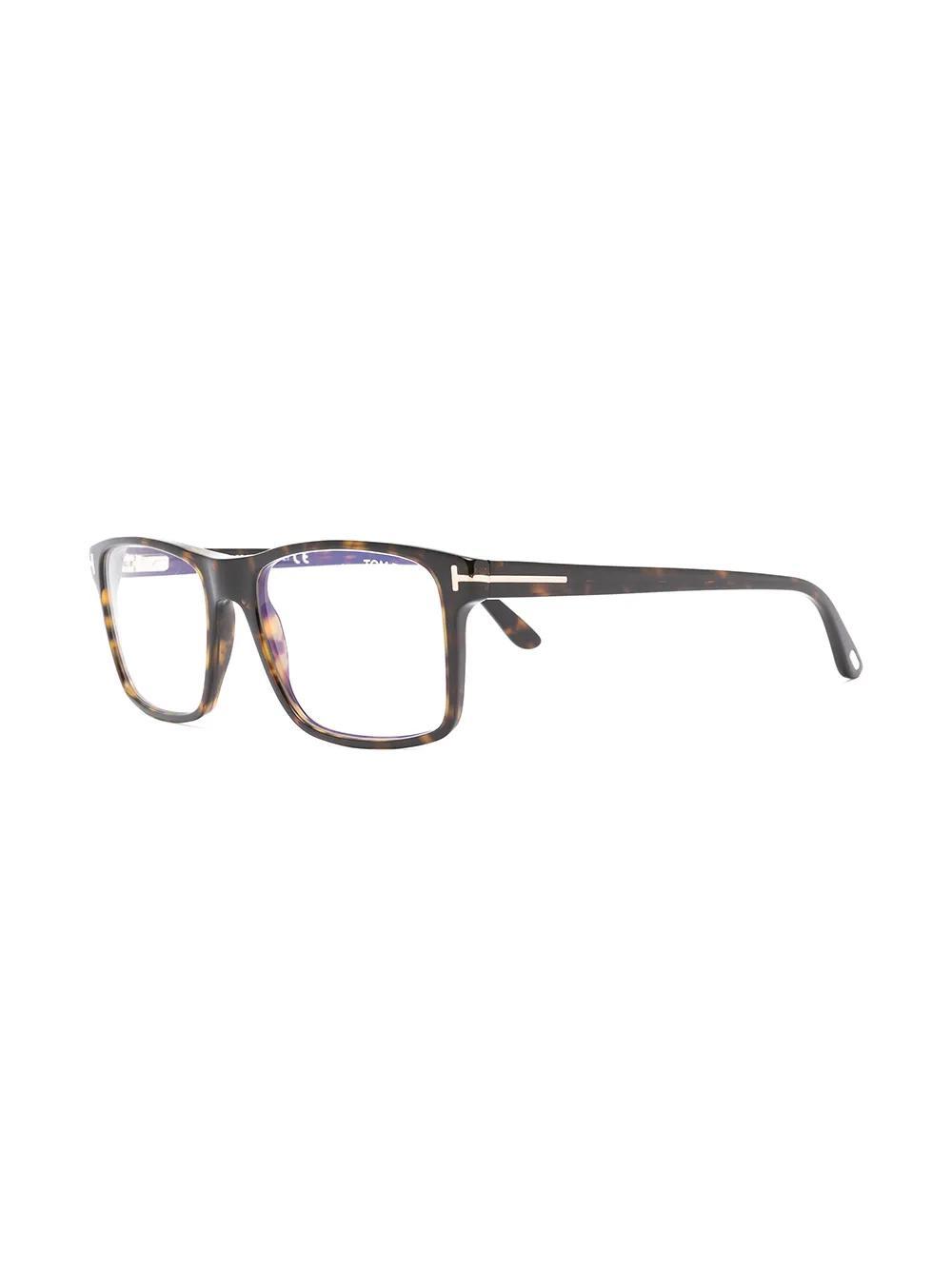TOM FORD Magnetic Blue-block Rectangular Glasses In Brown Product Image