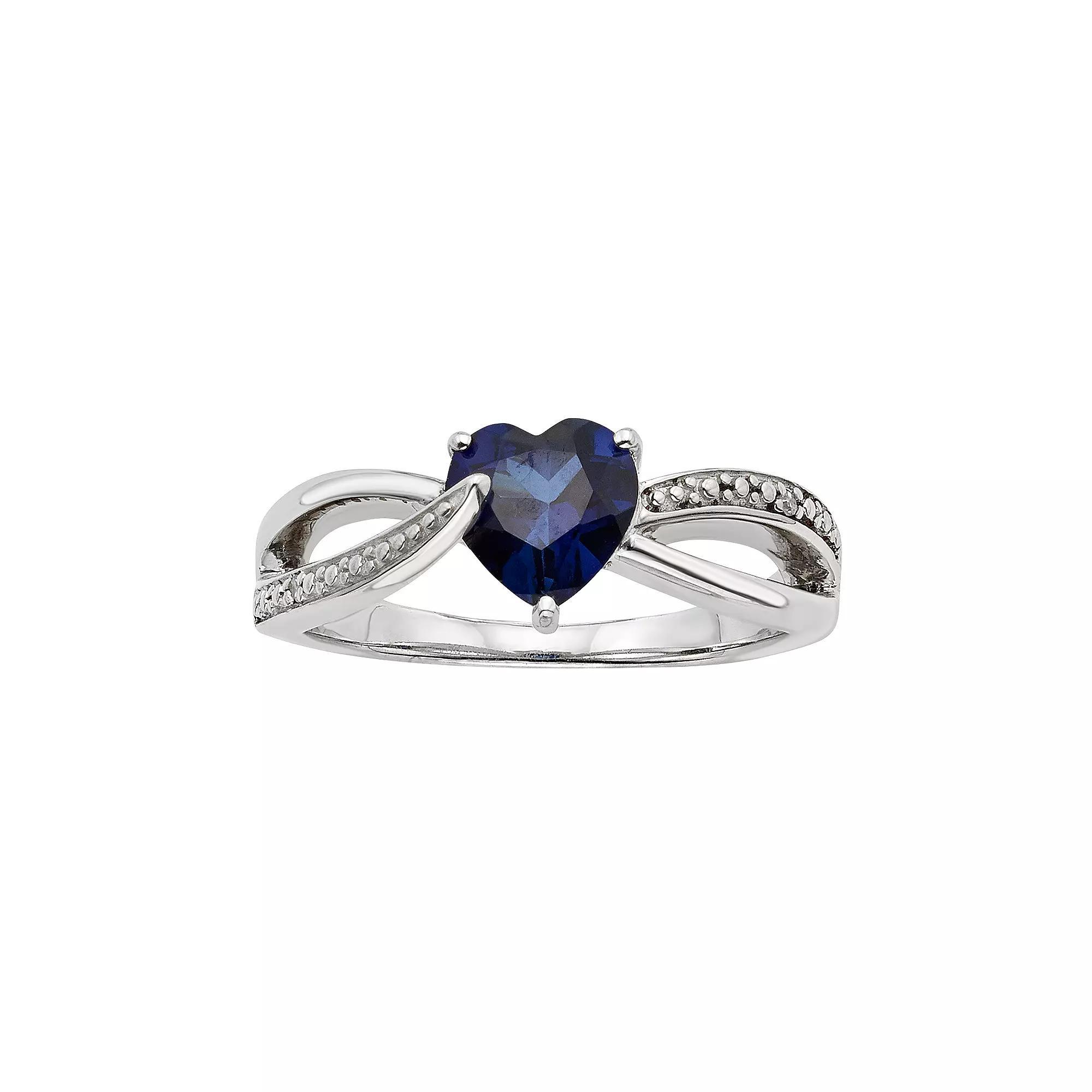 Lab-Created Blue Sapphire and Diamond Accent Sterling Silver Heart Bypass Ring, Womens Product Image