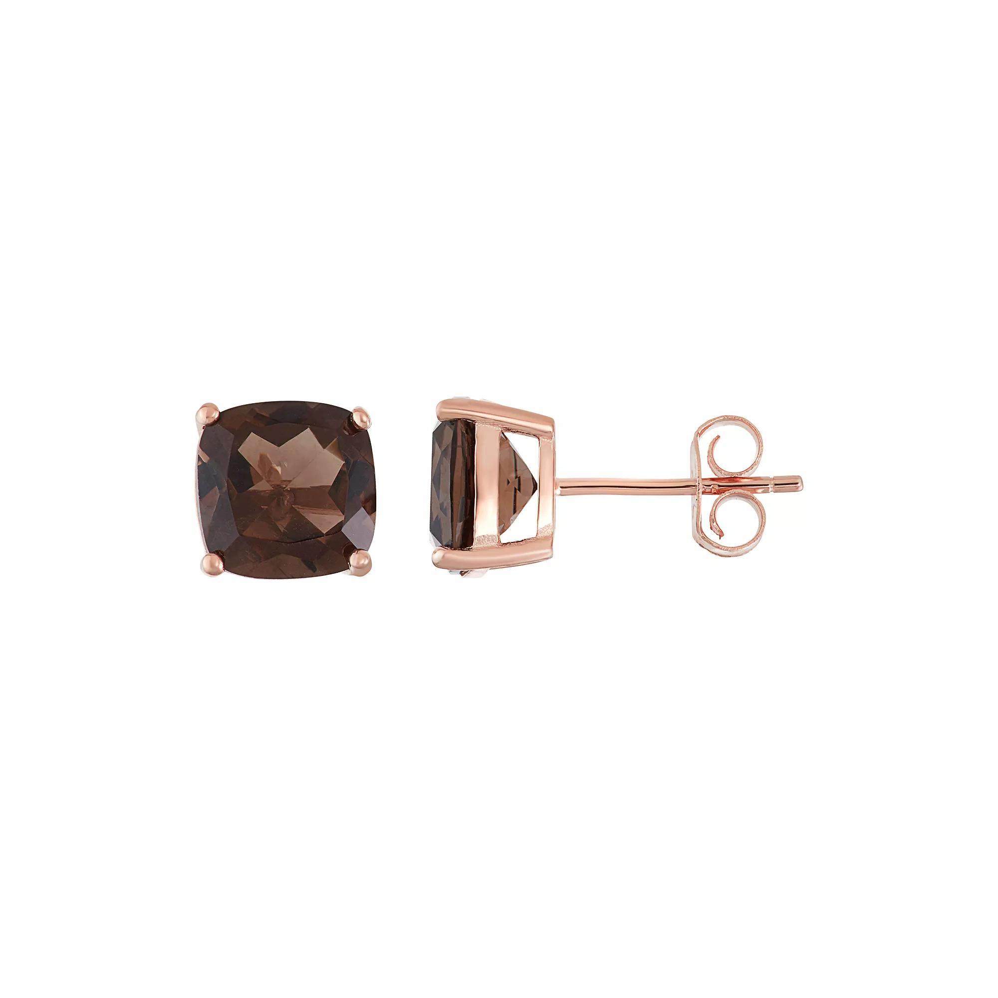 18k Rose Gold Over Silver Smoky Quartz Stud Earrings, Women's, Pink Tone Product Image