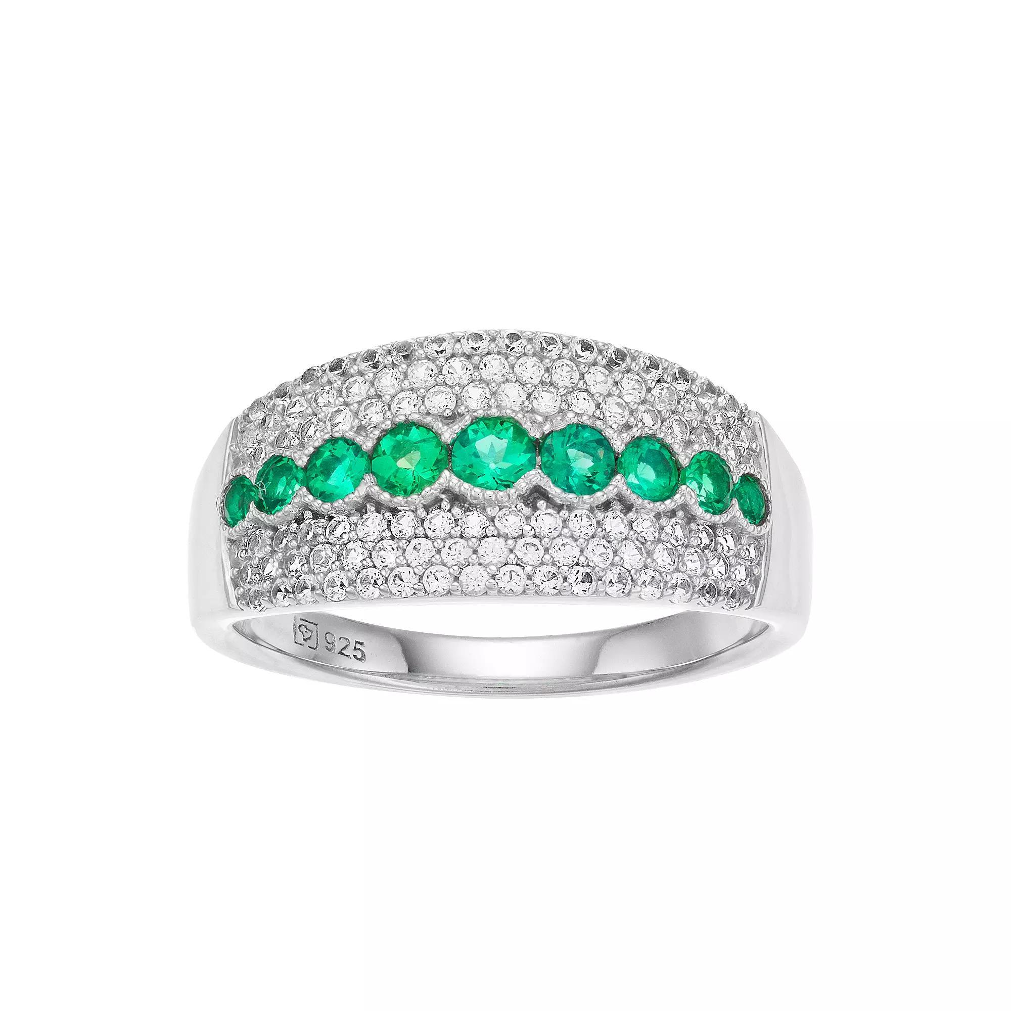 Sterling Silver Lab-Created Emerald & Lab-Created White Sapphire Ring, Women's, Size: 6 Product Image