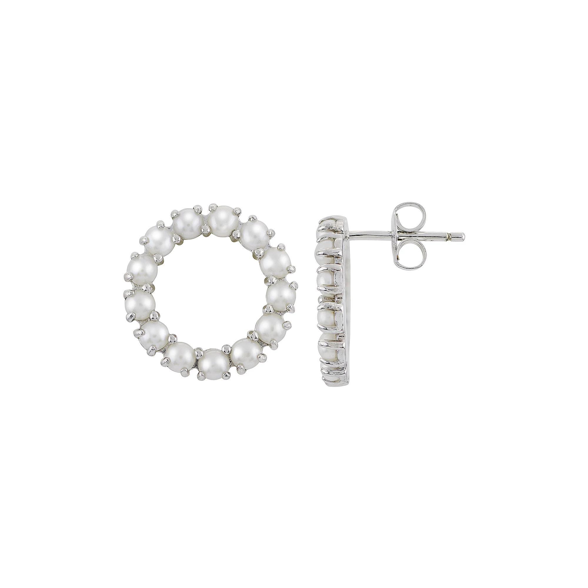 Sterling Silver Freshwater Cultured Pearl Circle Earrings, Womens Product Image