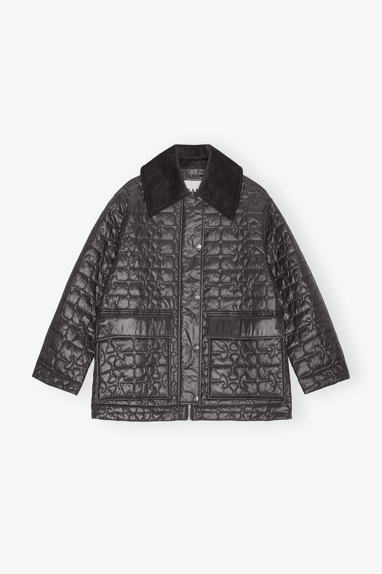 Black Shiny Quilt Midi Jacket Product Image