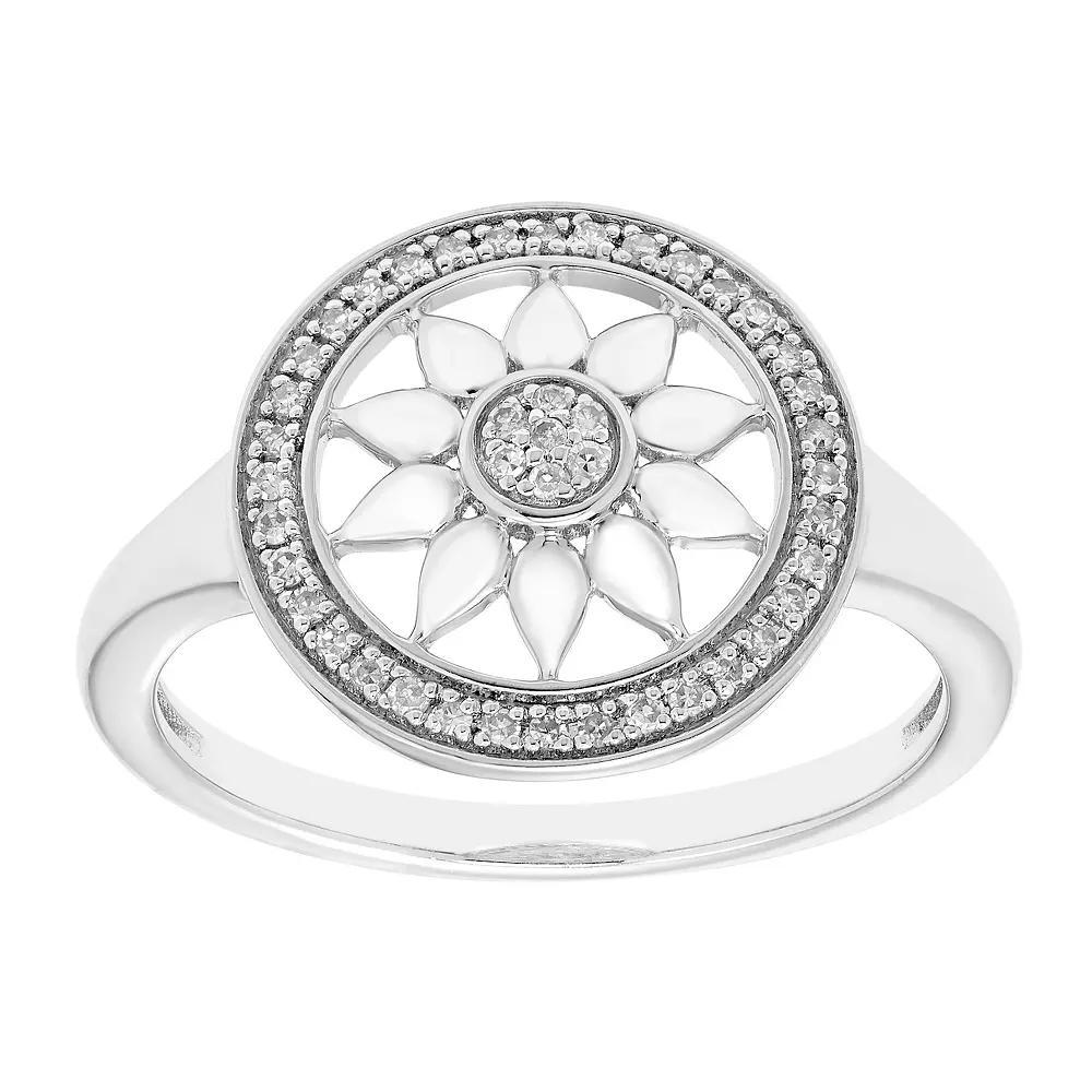Sterling Silver 1/8 Carat T.W. Diamond Open Cut Sunflower Halo Ring, Women's Product Image