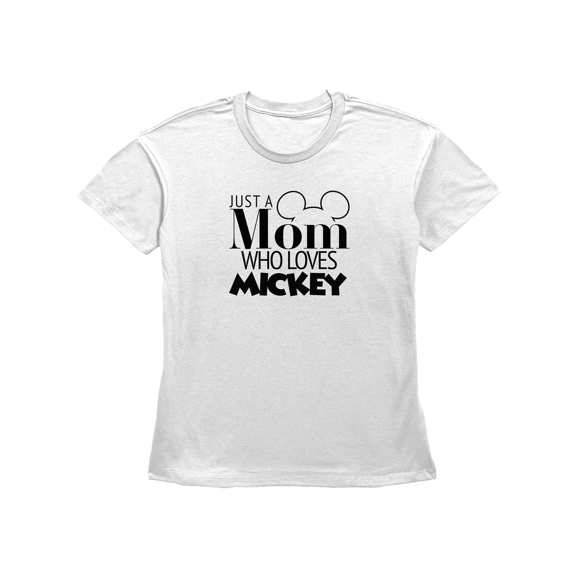 Disney Mickey Mouse Women's Just A Mom Who Loves Mickey Basic Fit Graphic Tee, Size: Medium, White Product Image