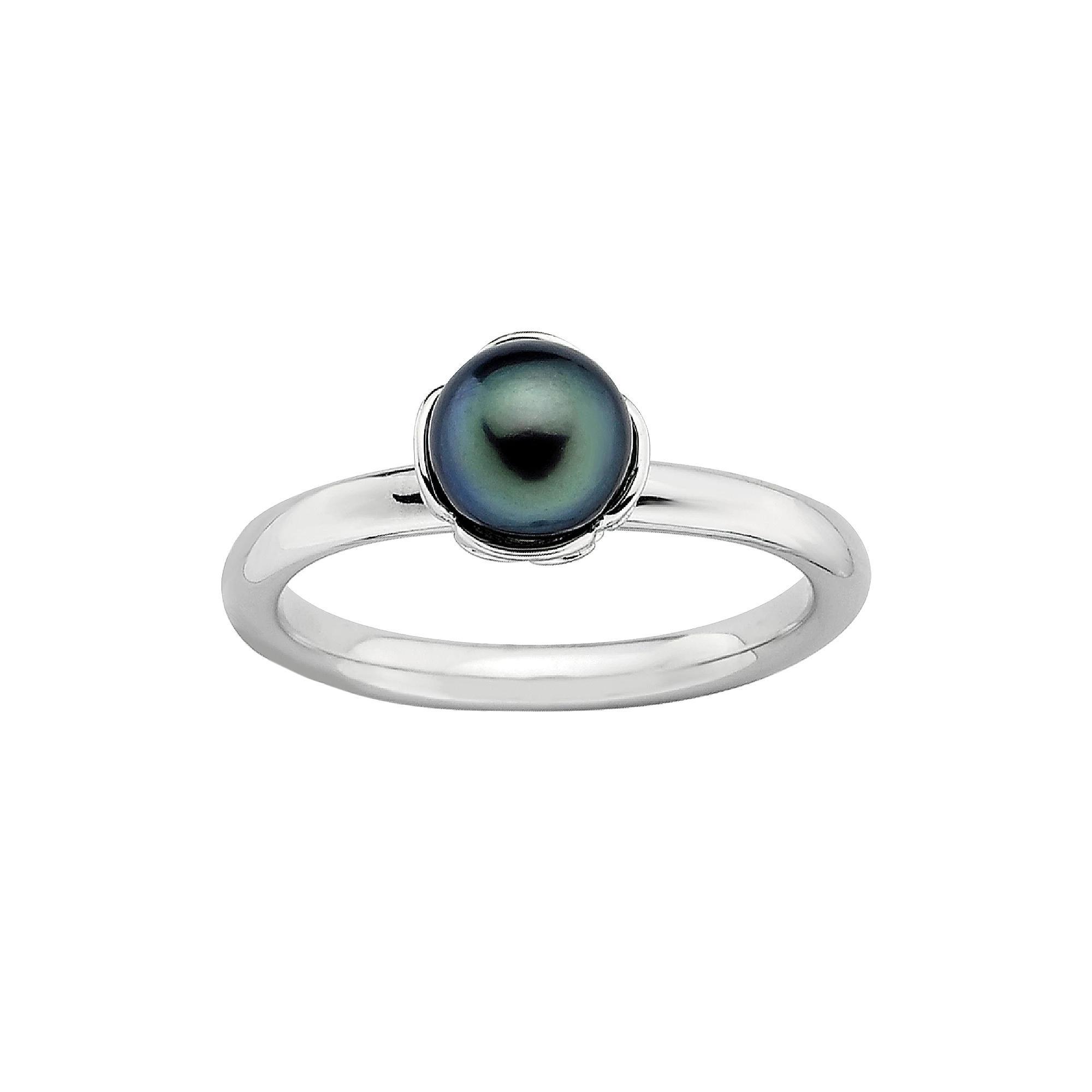 Stacks & Stones Sterling Silver Dyed Freshwater Cultured Pearl Stack Ring, Women's, Size: 5, Black Product Image
