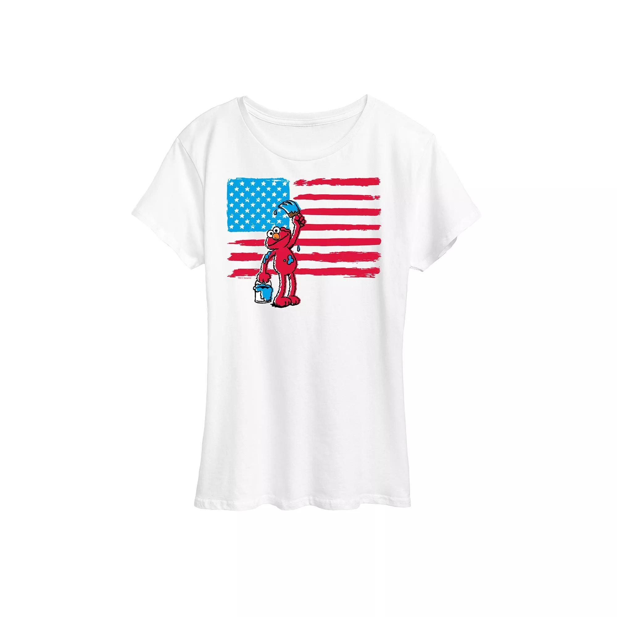 Womens Sesame Street Elmo American Flag Graphic Tee Product Image