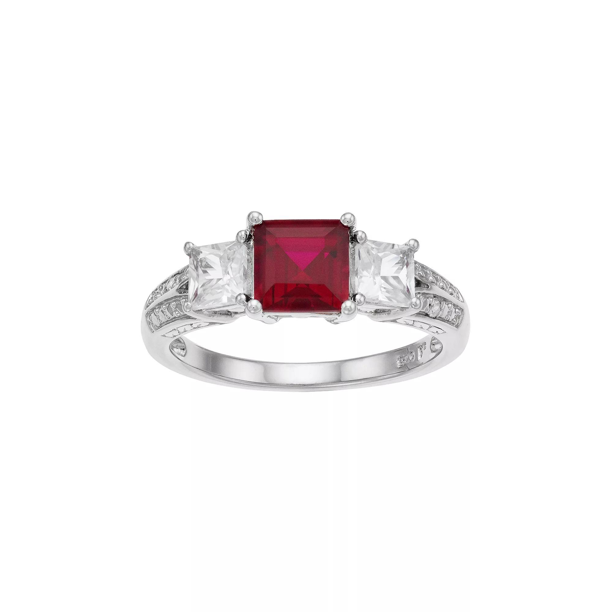 10k White Gold Ruby & 1/4 Carat T.W. Diamond Halo Ring, Women's, Size: 8, 10k Whgold Product Image