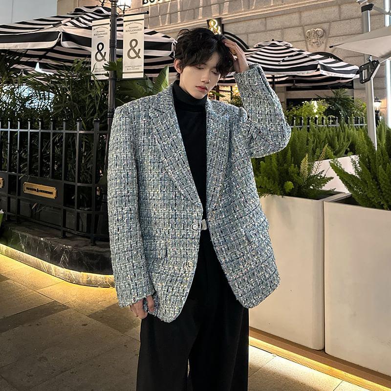 Long Sleeve Single Breasted Tweed Blazer Product Image