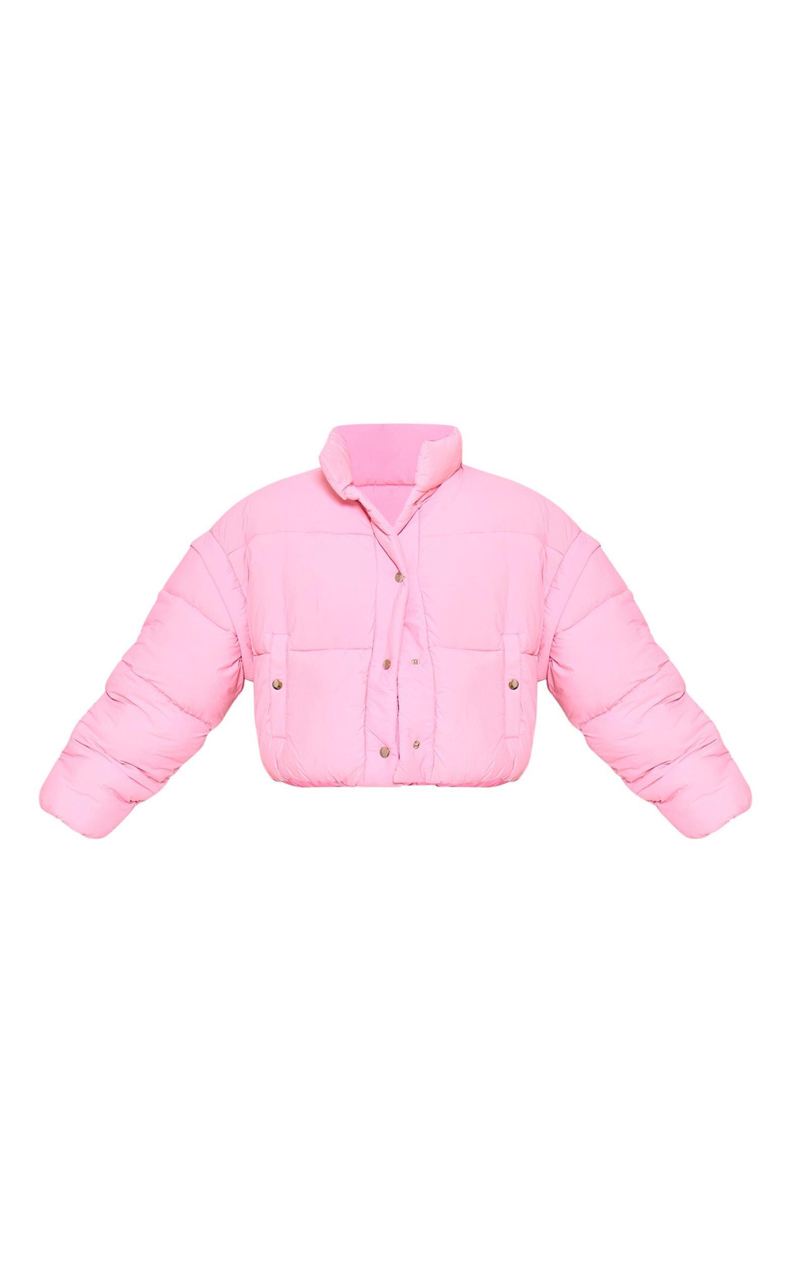 Pink Soft Nylon Set In Sleeve Popper Pocket Puffer Product Image