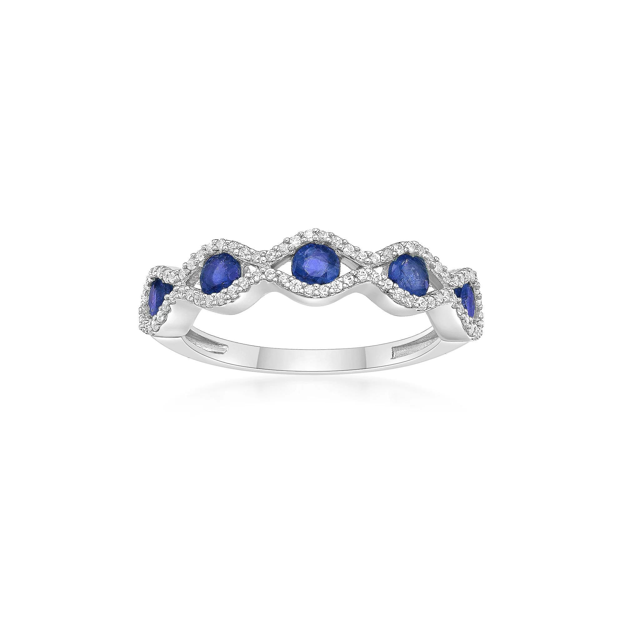 Gemminded 10k White Gold Sapphire & 1/4 Carat T.W. Diamond Ring, Women's, Size: 7 Product Image