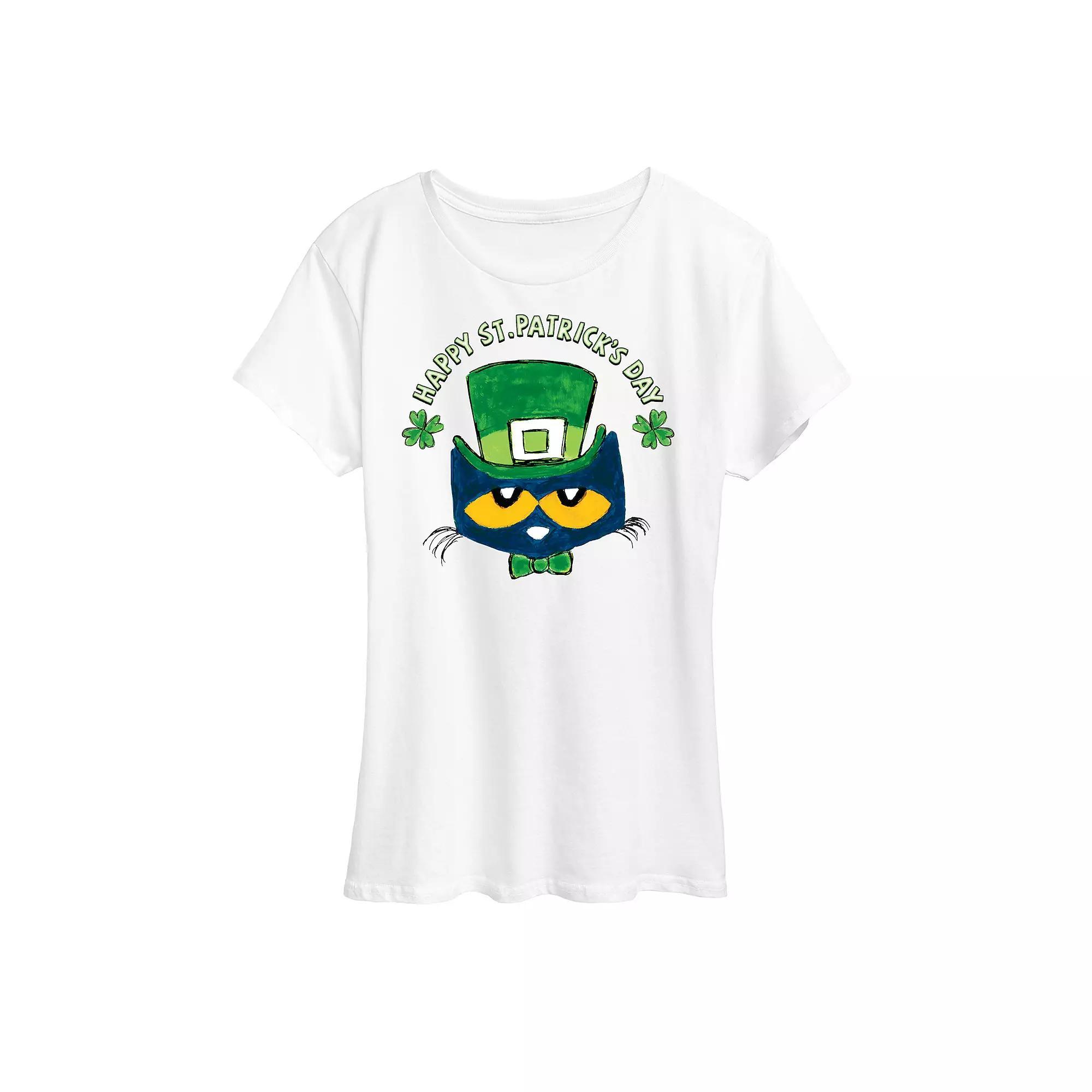 Womens Pete The Cat St. Patricks Day Pete Face Graphic Tee Grey Gray Product Image
