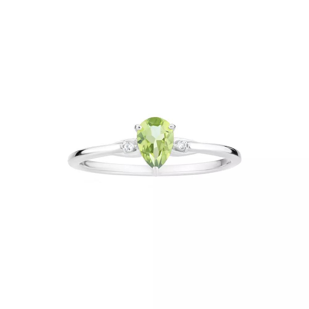 Gemistry 14k White Gold Peridot & White Topaz Pear Right Hand Ring, Women's, Size: 6 Product Image