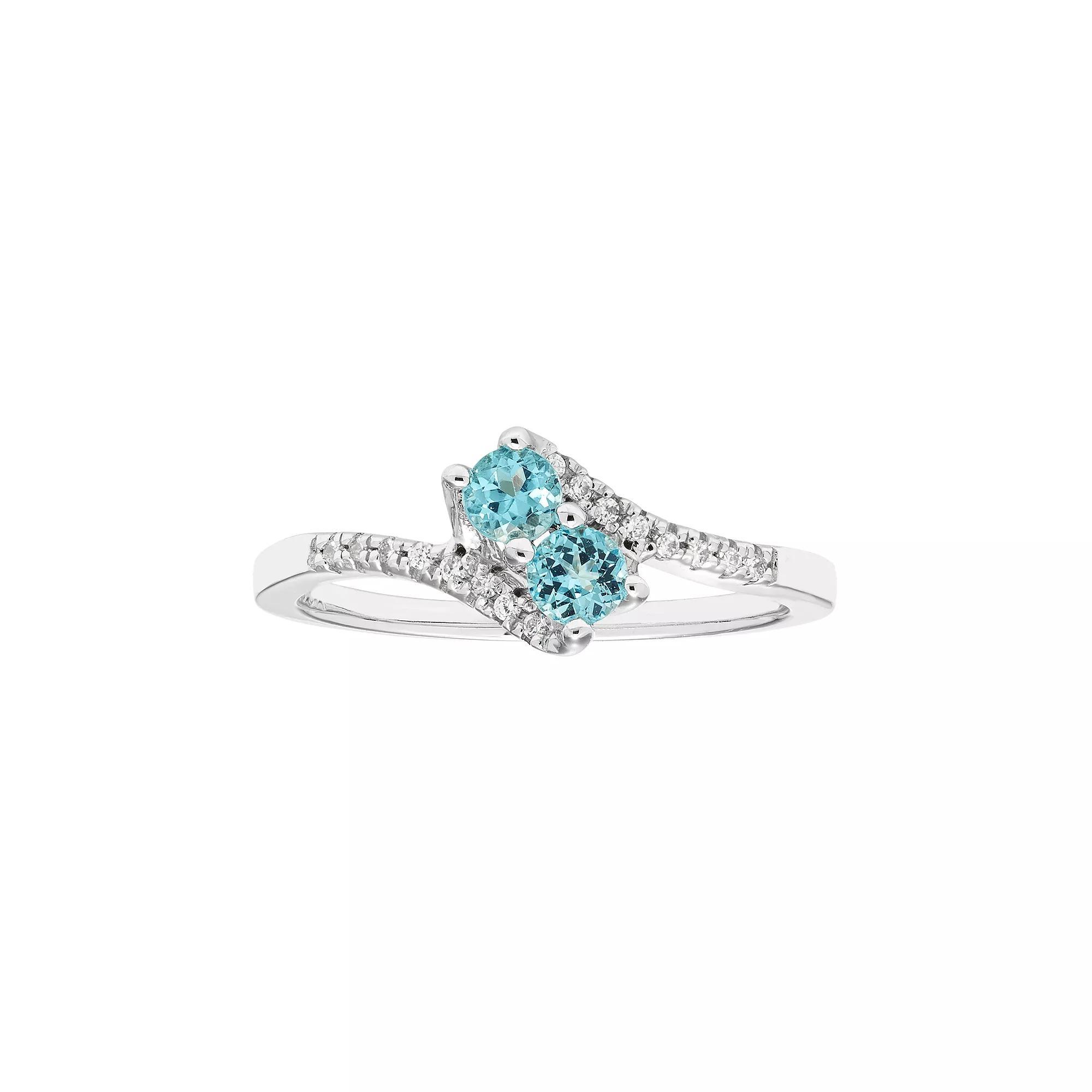 Sterling Silver Blue Topaz Two Stone & Diamond Accent Bypass Ring, Womens Product Image