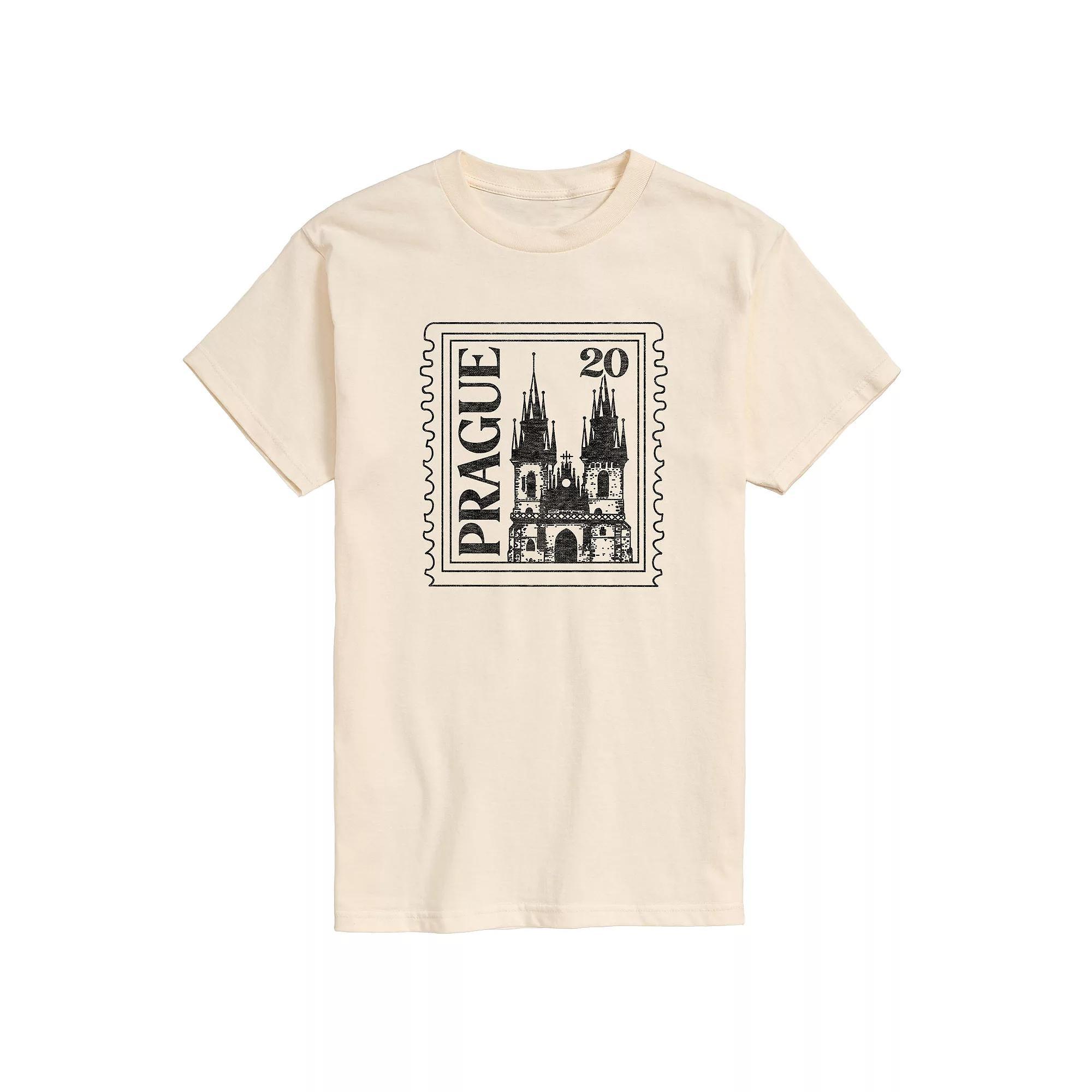 Mens Prague Postage Stamp Graphic Tee Grey Red Product Image