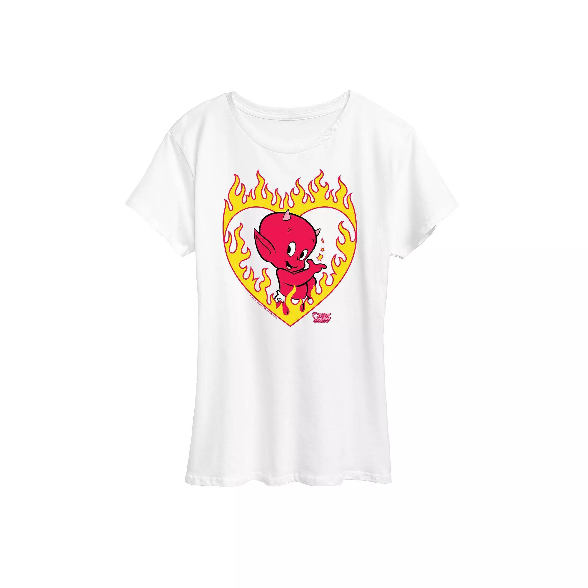 Womens Hot Stuff Flame Heart Graphic Tee, Girls Heather Grey Product Image