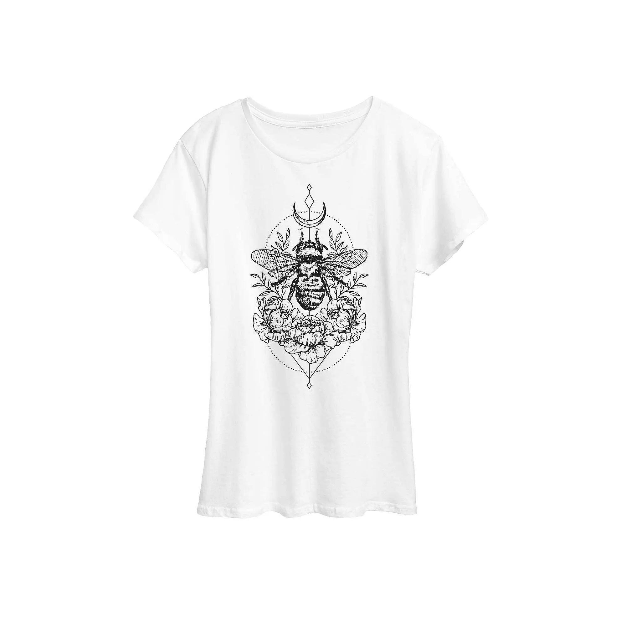 Women's Astrological Floral Bee Graphic Tee, Girl's, Size: XL, White Product Image