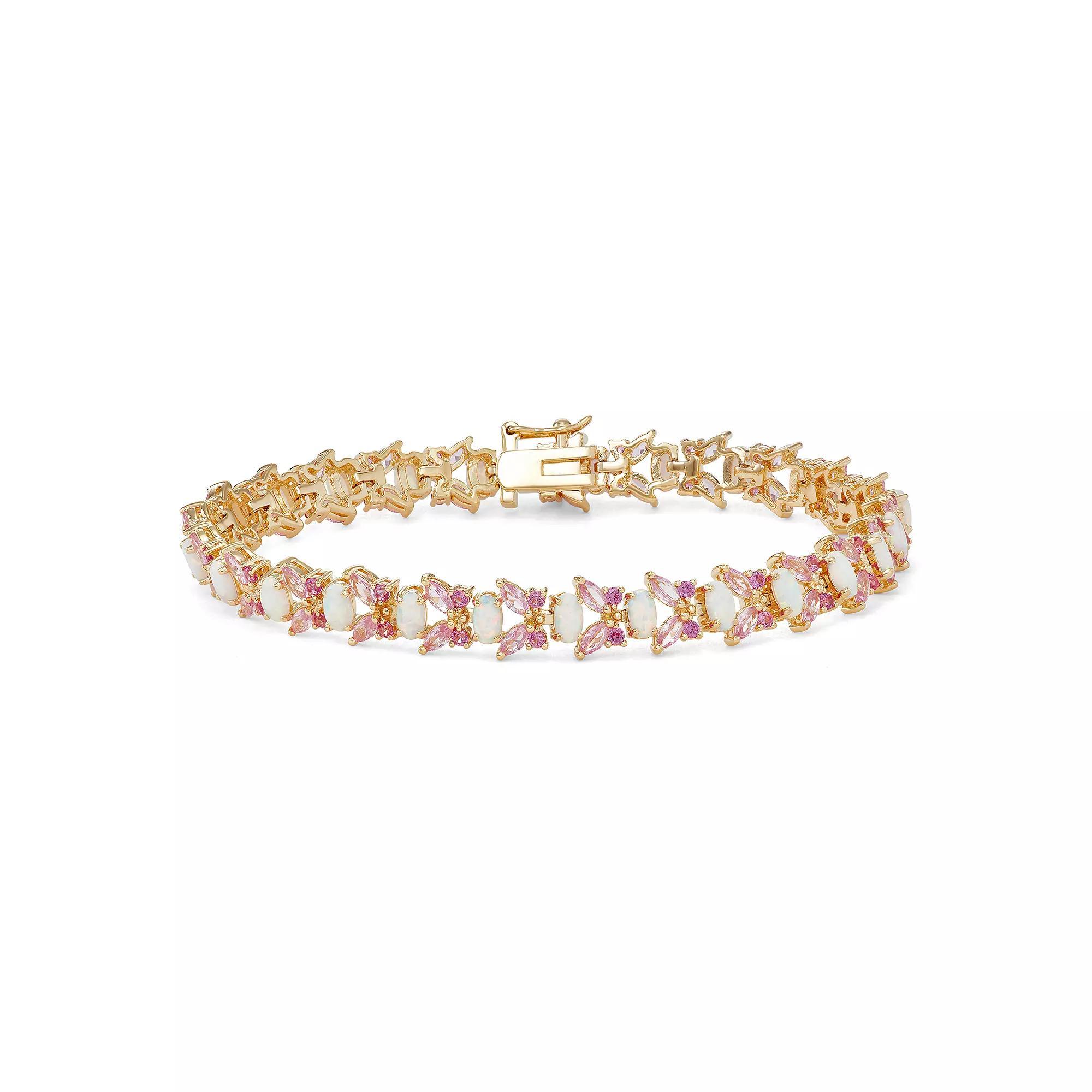 18k Gold Over Silver Lab-Crated Opal & Lab-Created Sapphire Butterfly Bracelet, Women's, Size: 7.5", Gold Tone Product Image