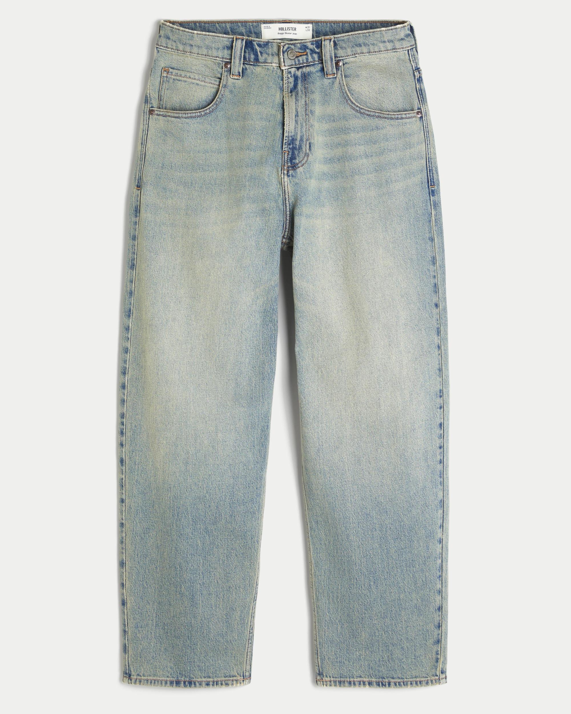 Light Wash Embroidered Dice Baggy Skater Jeans Product Image