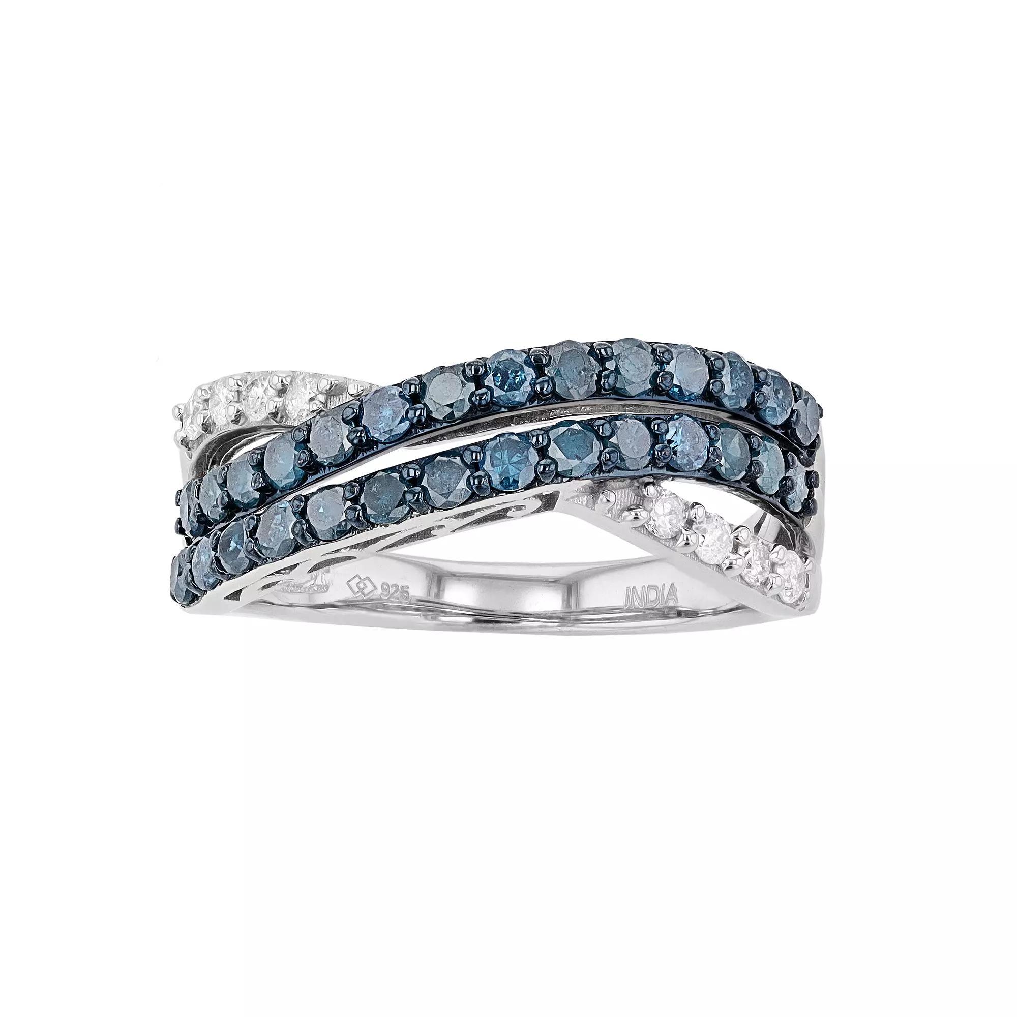 Sterling Silver 1 Carat T.W. Blue & White Diamond Swirl Ring, Women's, Size: 7 Product Image