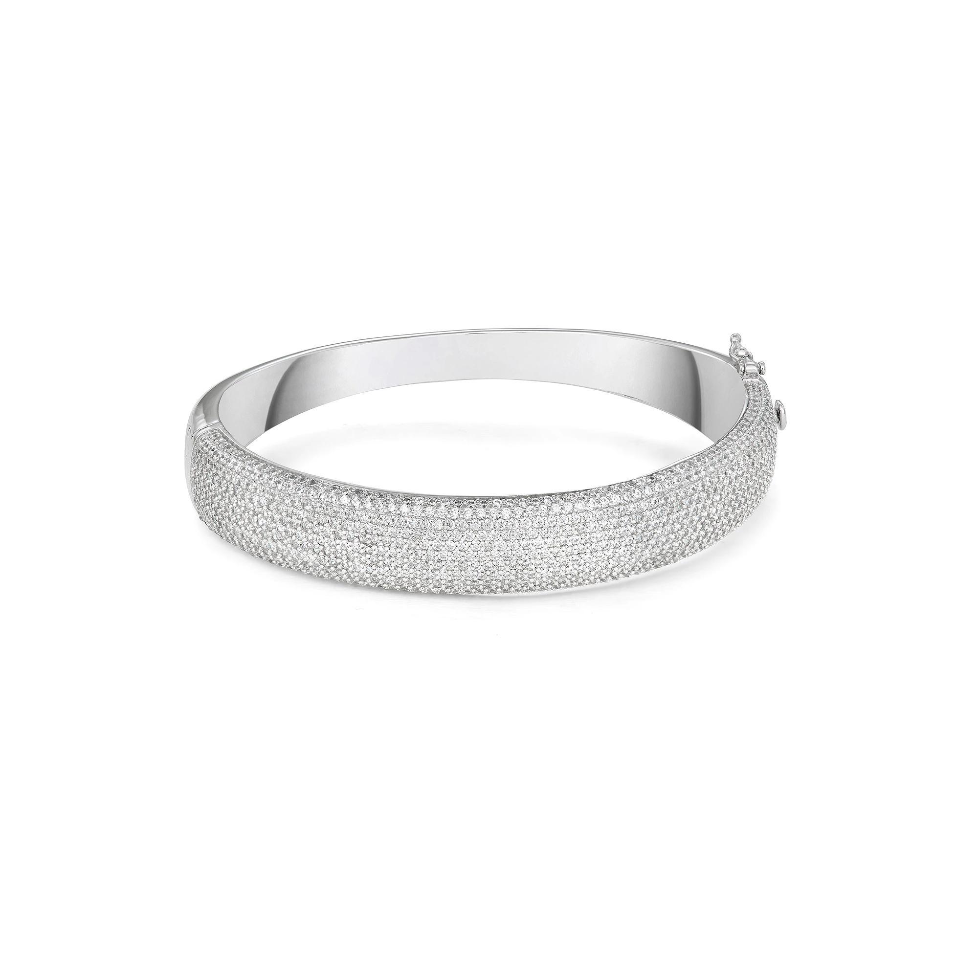 Ivy Sharpe Silver Plated Pave Cubic Zirconia Bangle Bracelet, Women's, Size: 7.25", Silver Tone Product Image