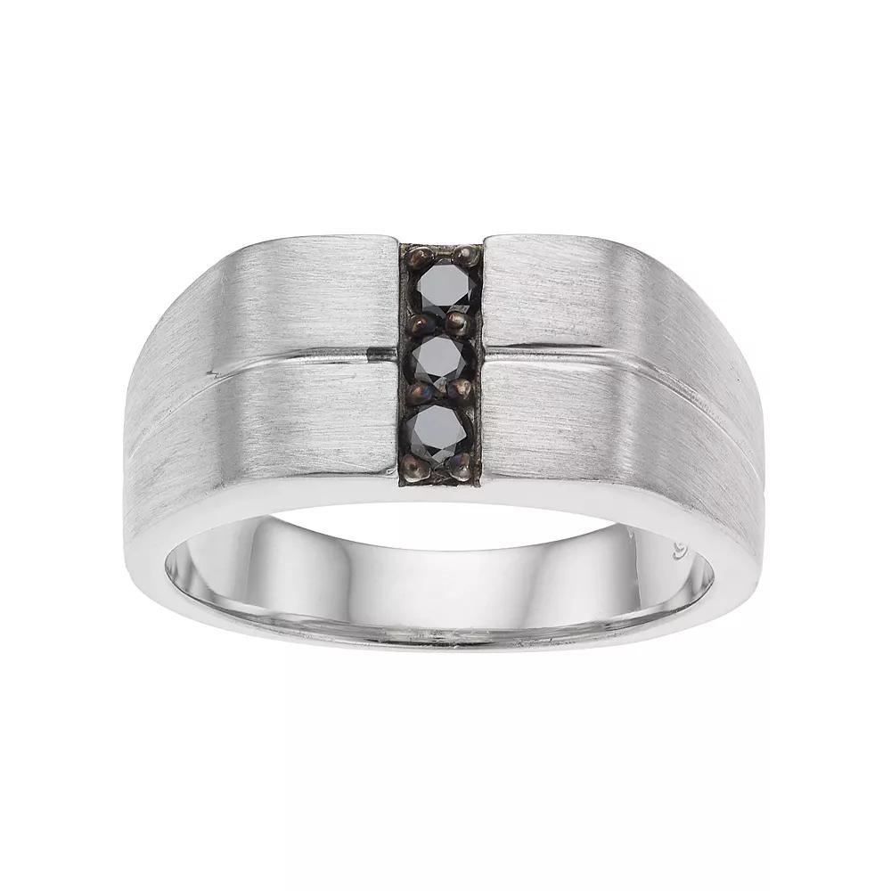 Men's Brushed Sterling Silver 1/4 Carat T.W. Black Diamond Ring, Size: 12 Product Image