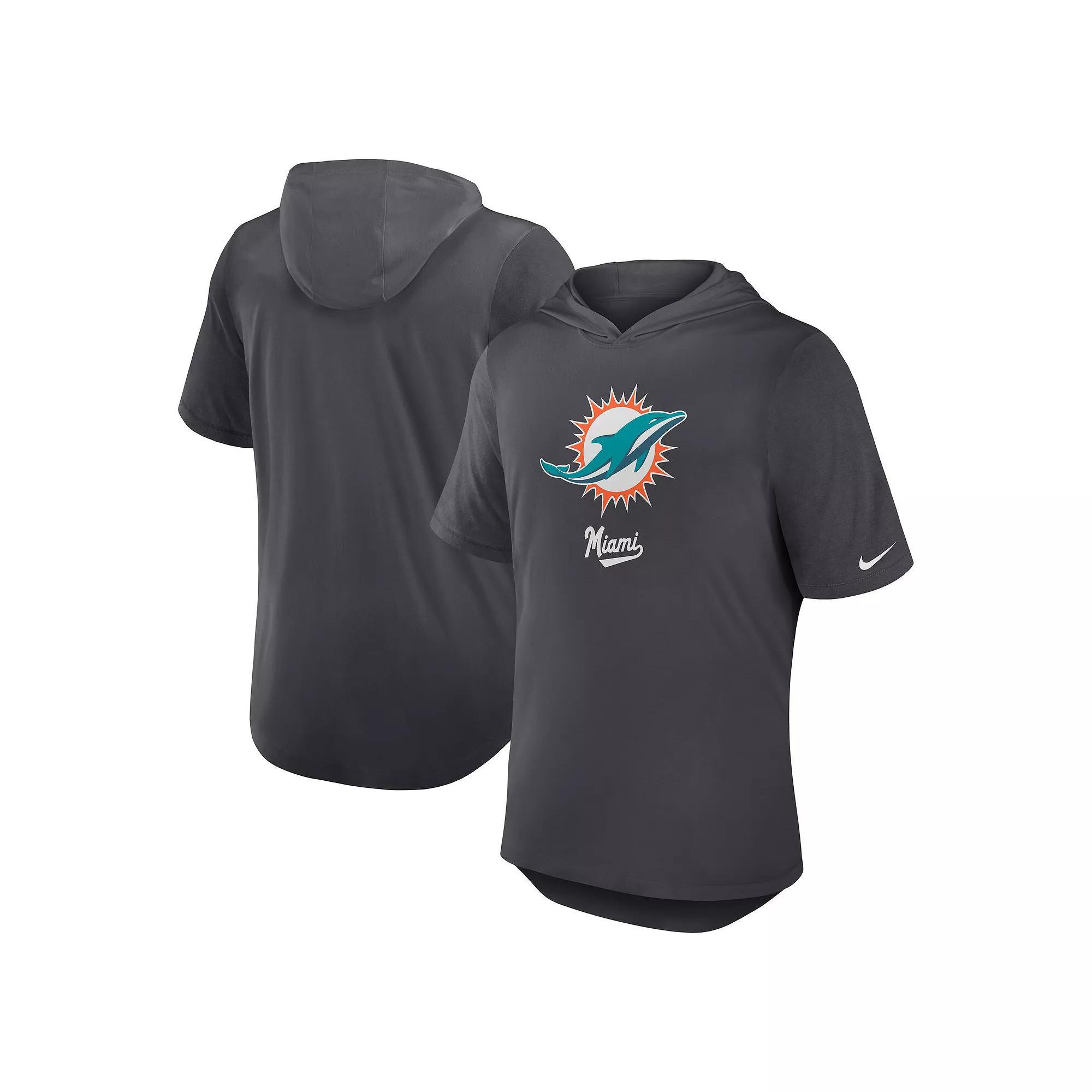 Men's Nike Anthracite New York Jets Tri-Blend Performance Hoodie T-Shirt, Size: Large, Grey Product Image