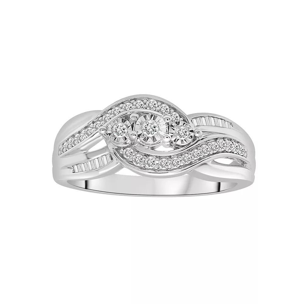 Sterling Silver 1/4 Carat T.W. Diamond 3-Stone Ring, Women's, Size: 6 Product Image
