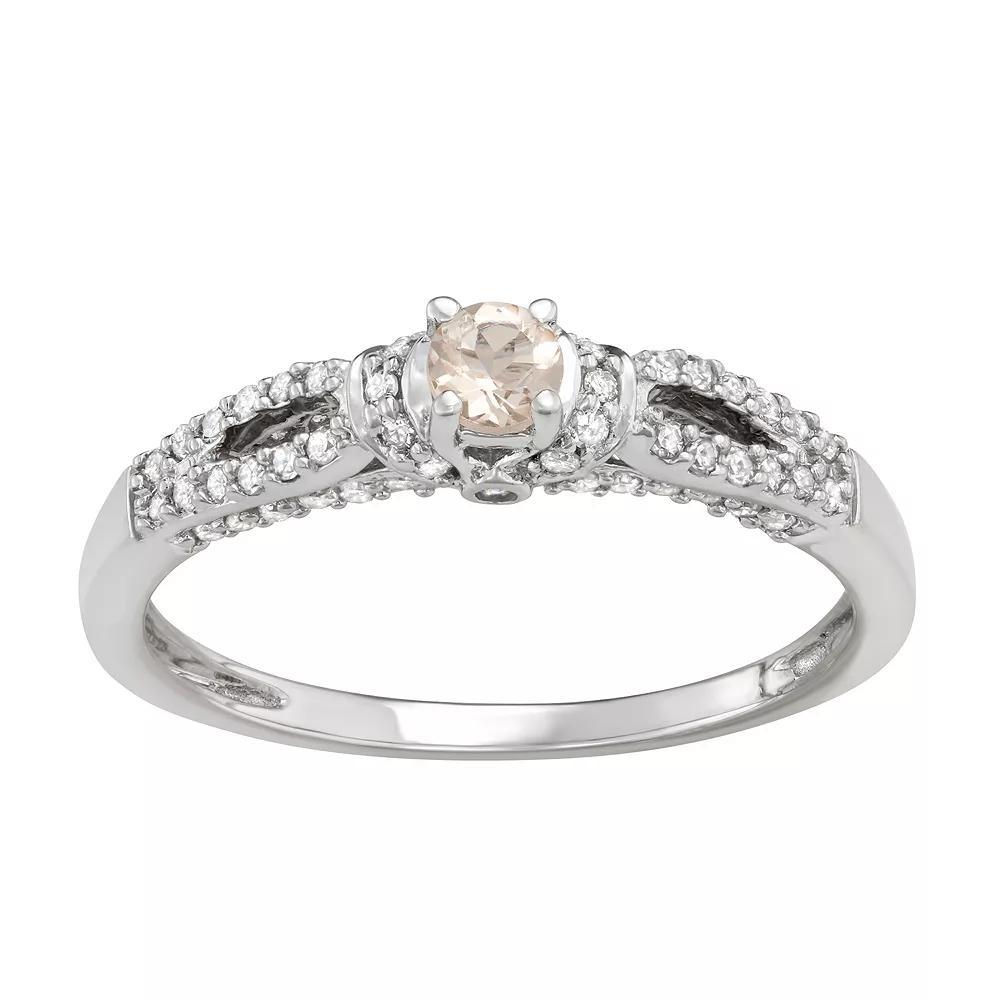 14k White Gold 1/3 Carat T.W. Diamond & Morganite Engagement Ring, Women's, Size: 5, 10k Whgold Product Image
