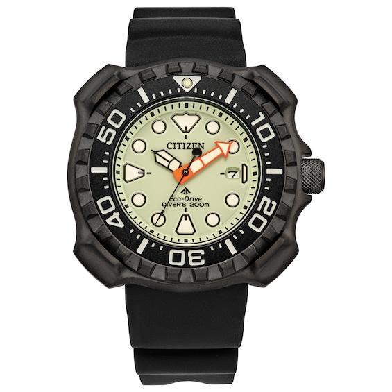 Citizen Eco-Drive Mens Promaster Super Titanium Black Rubber Strap Watch Yellow Product Image
