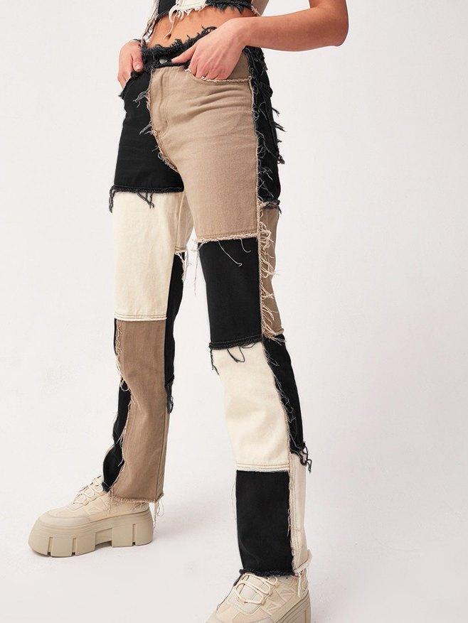 Pastel Patchwork Denim Boyfriend Jeans Product Image