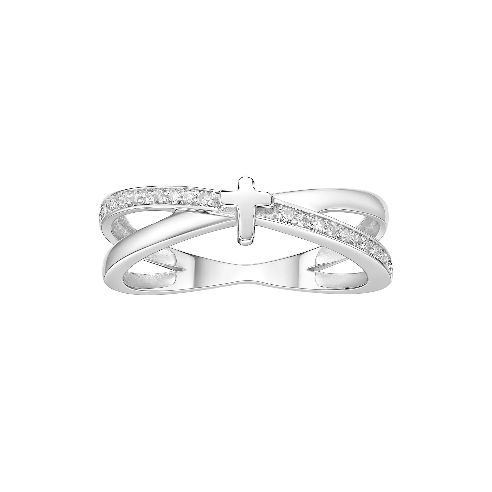 Gemminded Sterling Silver 1/10 Carat T.W. Diamond Cross Ring, Women's, Size: 9 Product Image