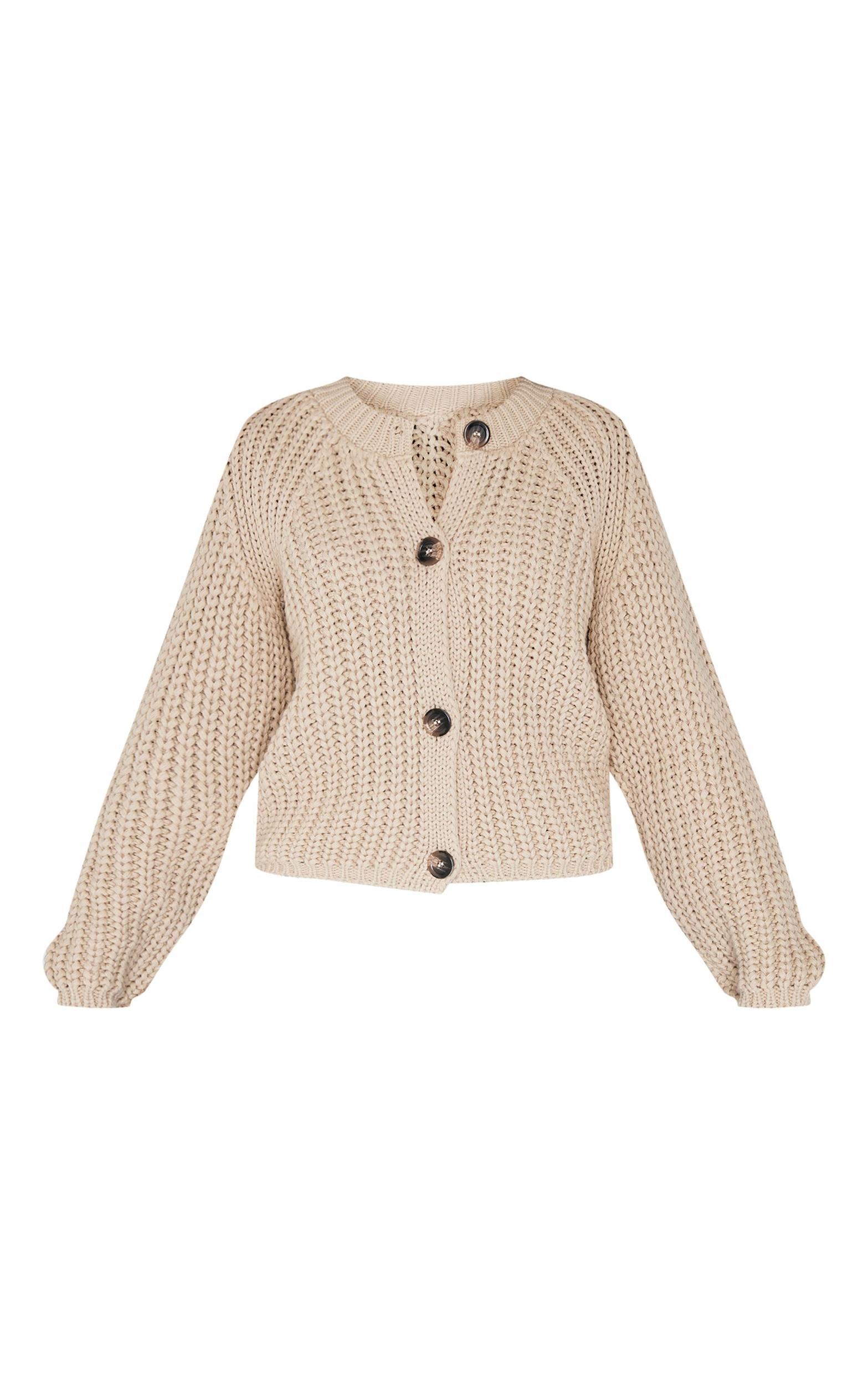 Beige Chunky Cable Knit Button Up Cardigan Product Image