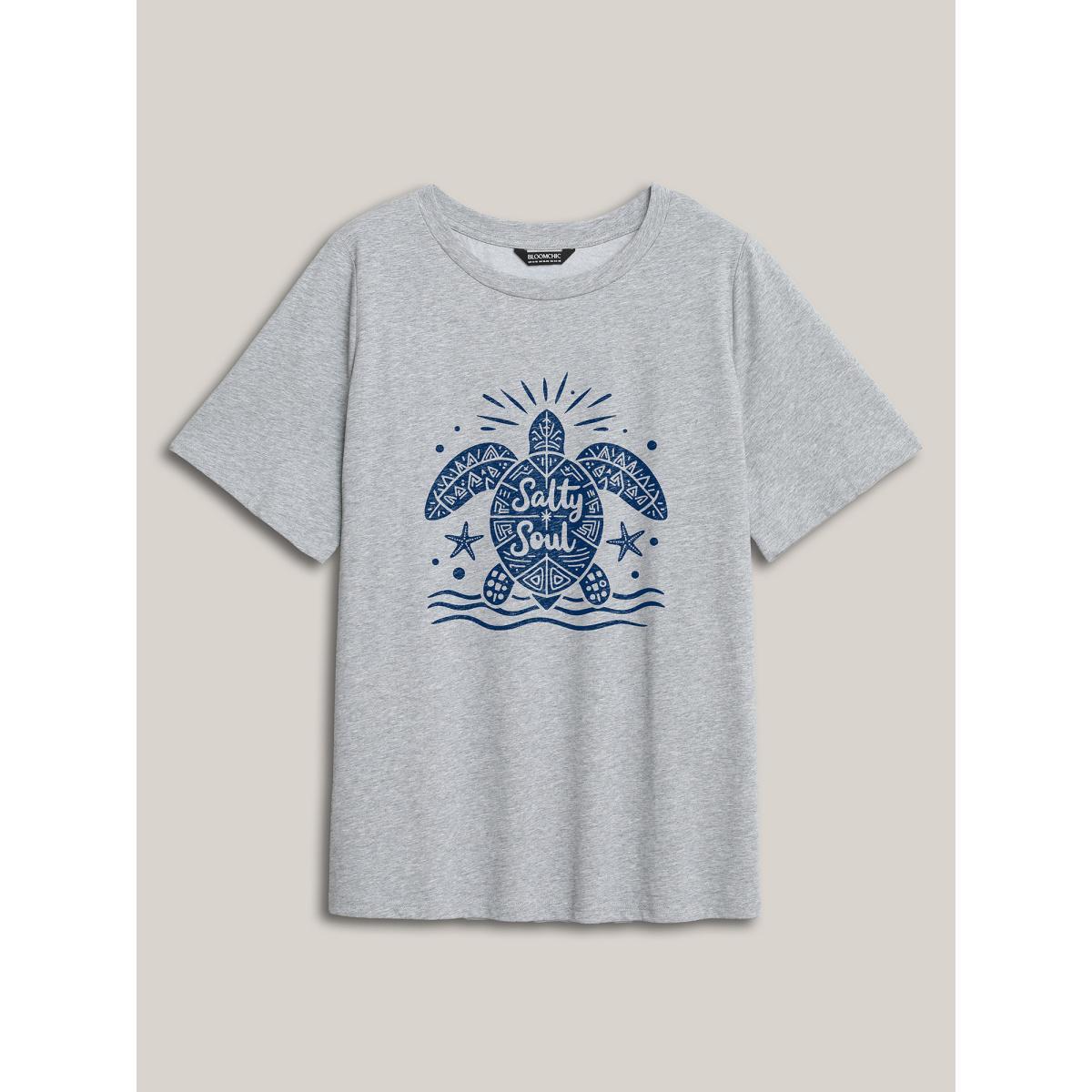 Plus Size Salty Soul Round Neck T-Shirt Mediumgray Women Non Marine Round Neck Everyday-Casual T-shirts BloomChic 12/L Product Image