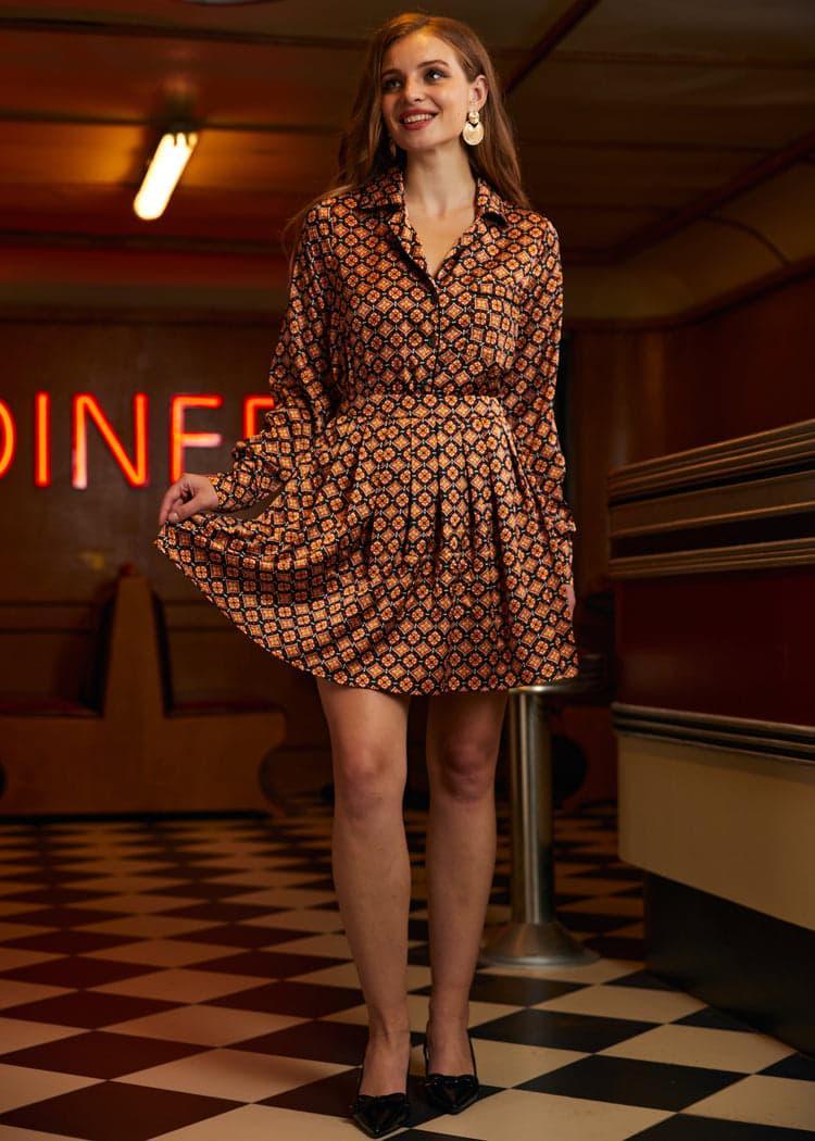 Geo Pleated Mini Skirt Product Image